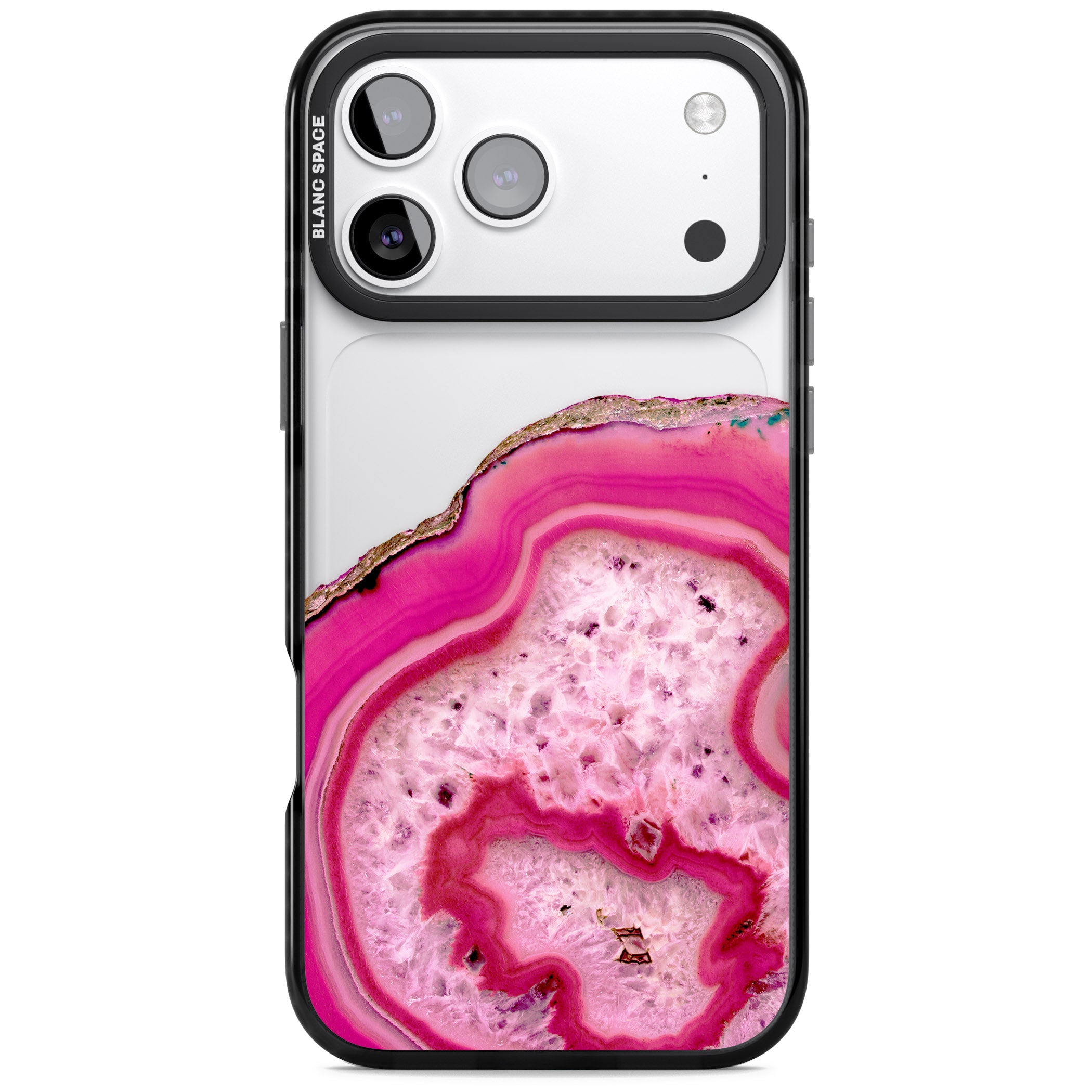 Pink Geode Crystal iPhone 17 Pro Impact Black Phone Case