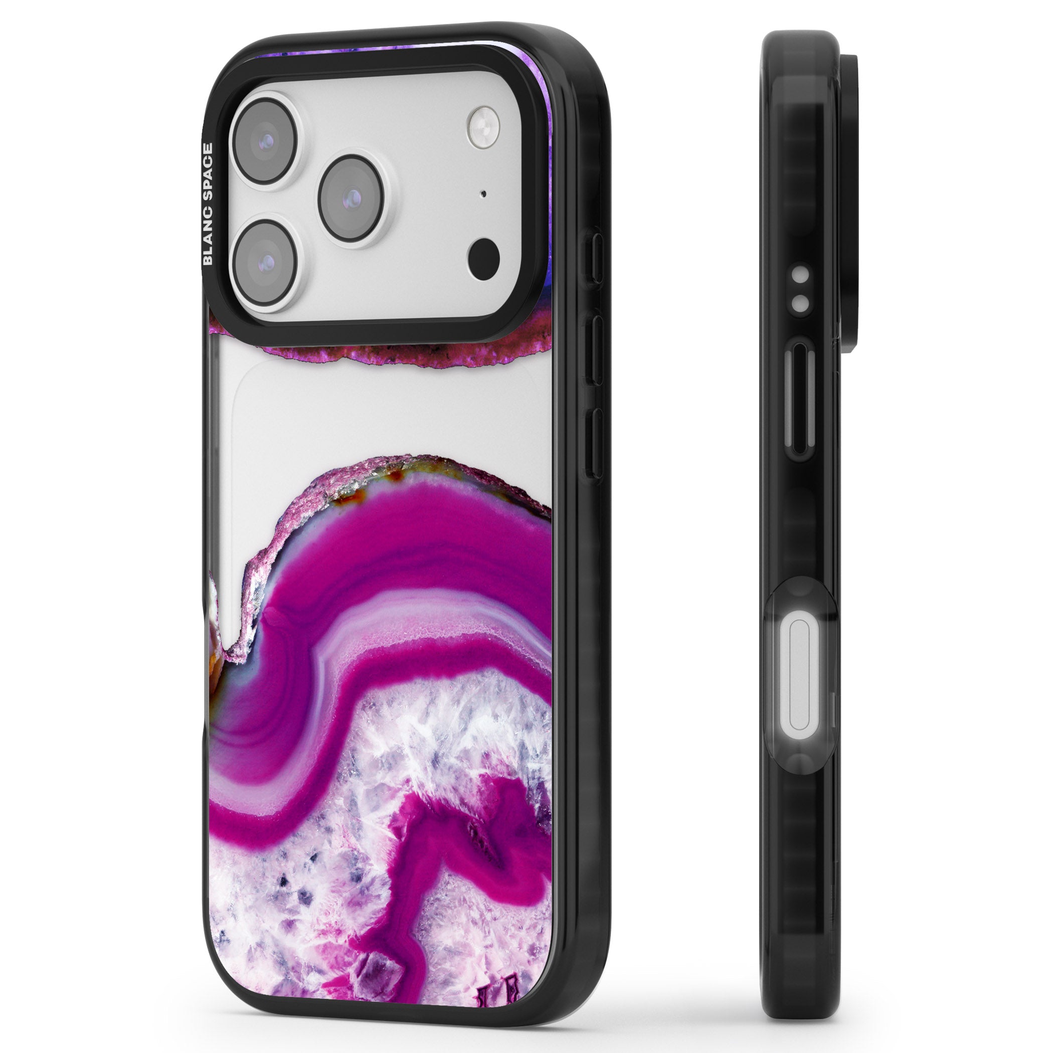 Amethyst Crystal Slice iPhone 17 Pro Impact Black Phone Case Side Profile