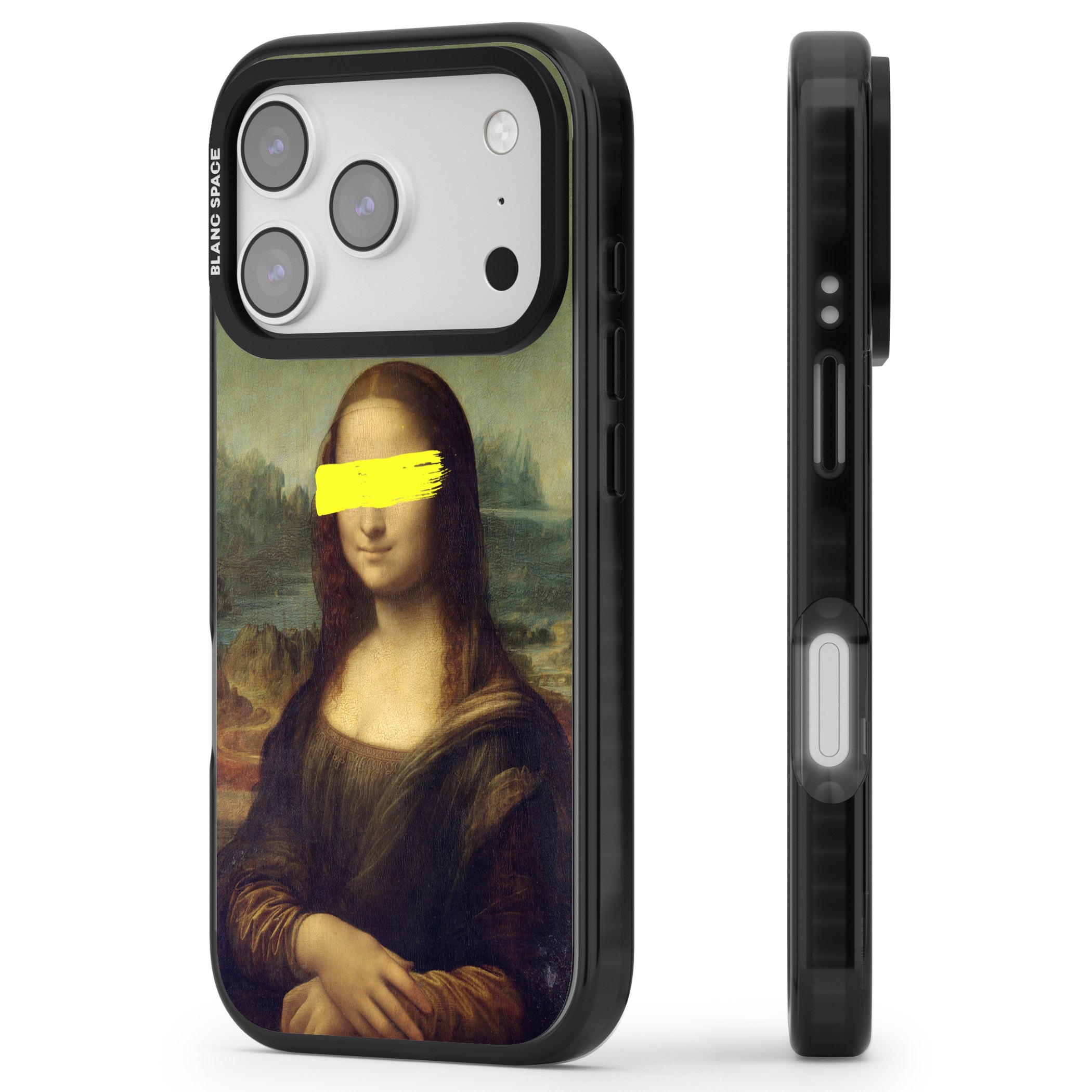 Vandaled Mona Lisa iPhone 17 Pro Impact Black Phone Case Side Profile