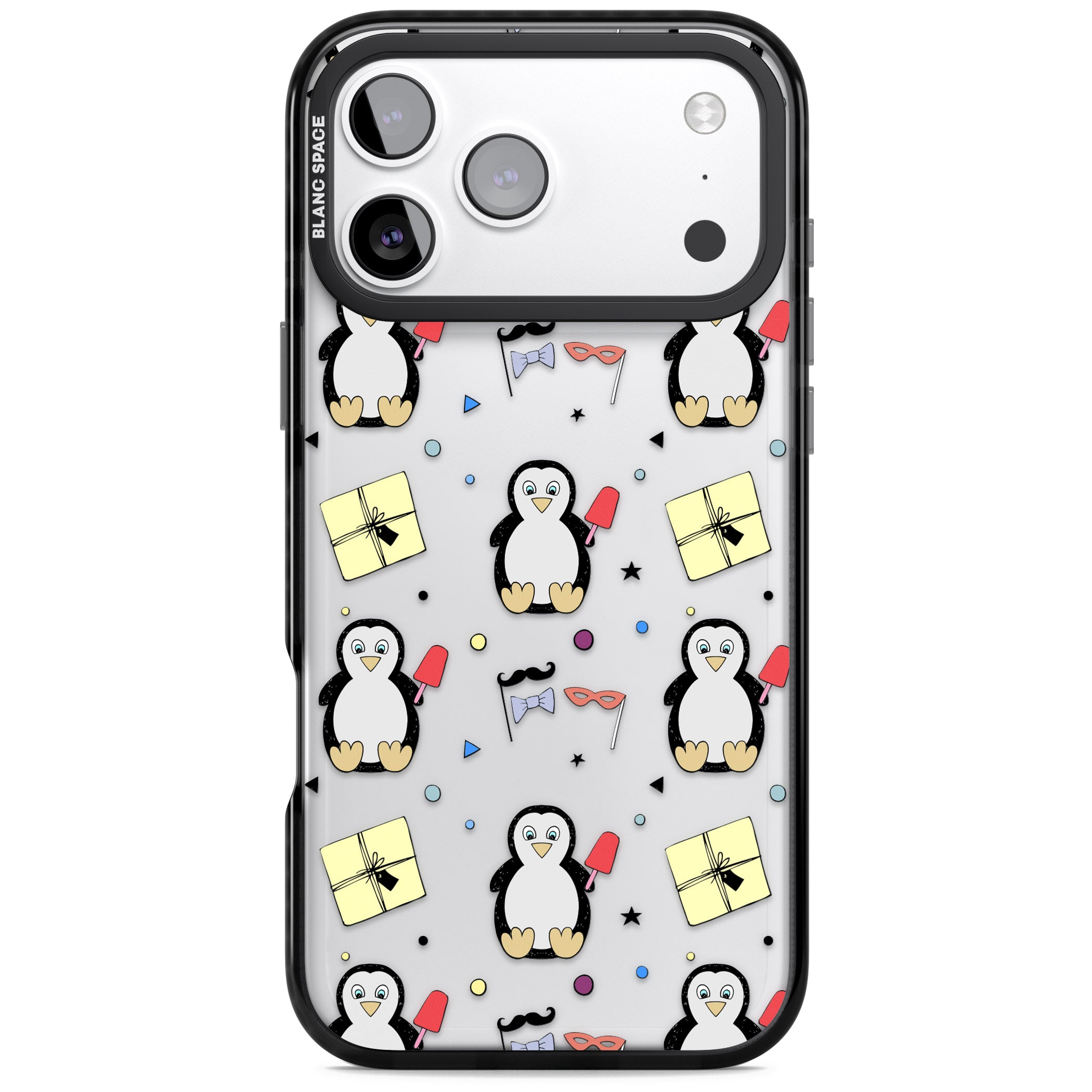 Cute Penguin Pattern Clear iPhone 17 Pro Max Impact Black Phone Case