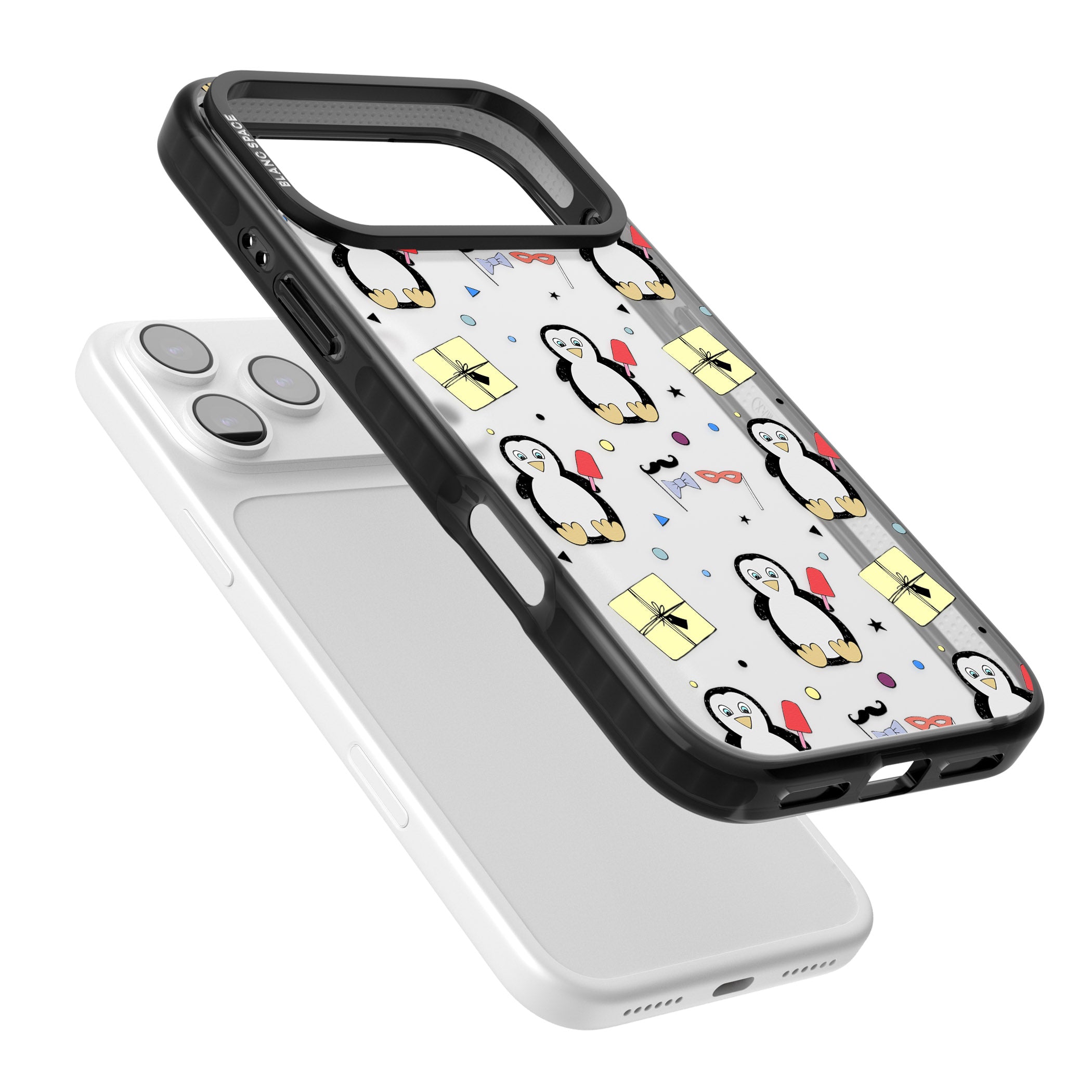Cute Penguin Pattern Clear iPhone 17 Pro Max Impact Black Phone Case Colours