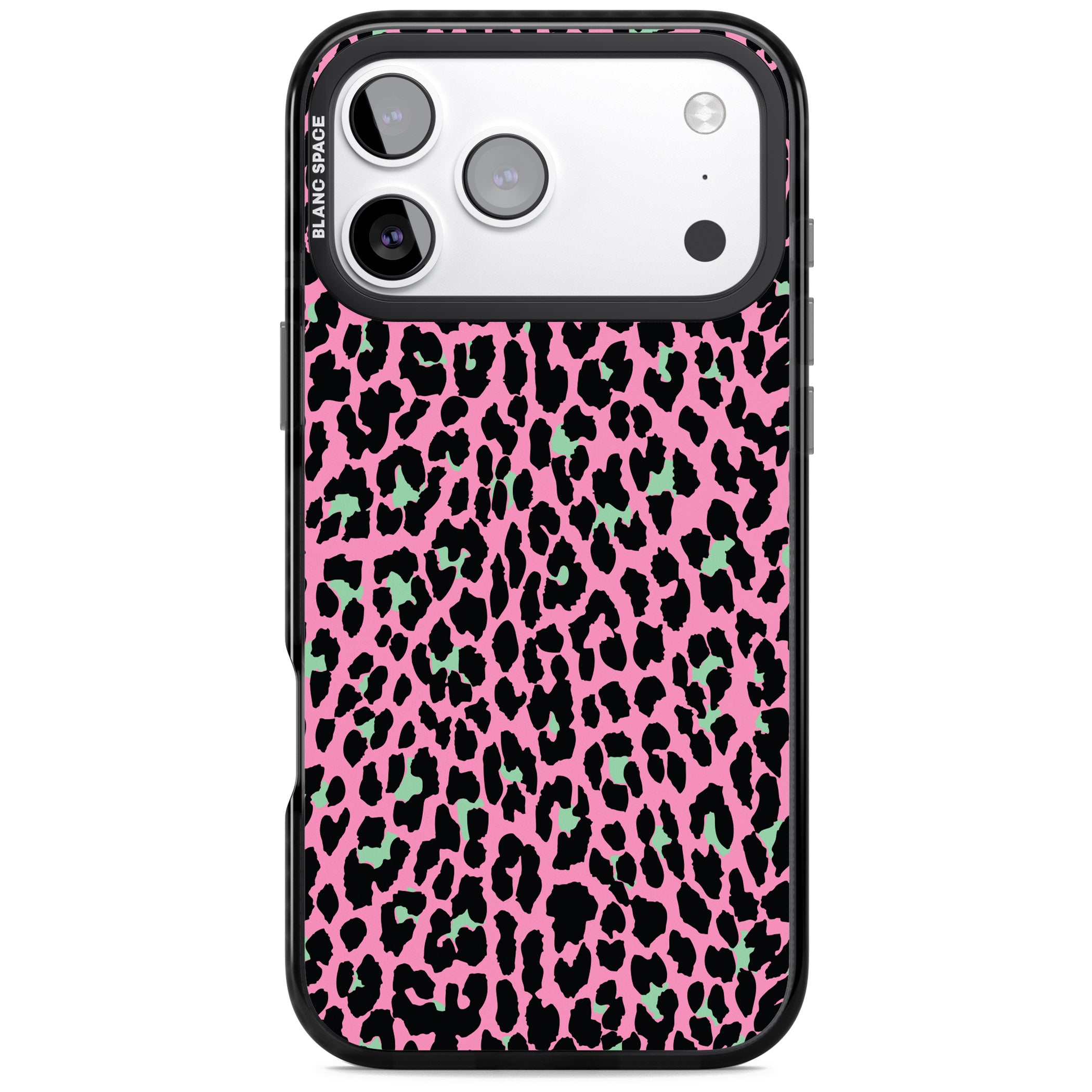 Pink & Green Leopard iPhone 17 Pro Impact Black Phone Case