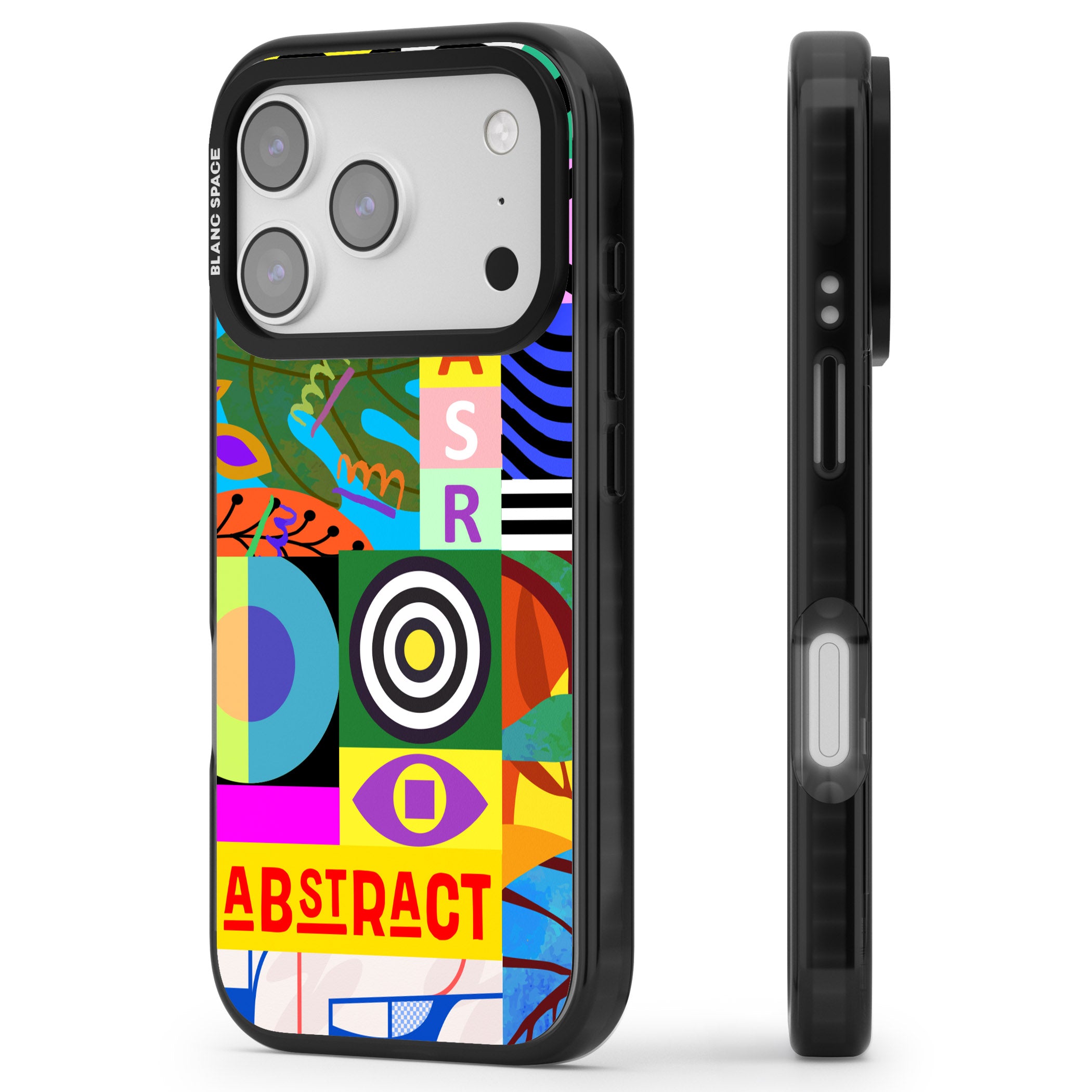 Abstract Pattern Patchwork iPhone 17 Pro Max Impact Black Phone Case Side Profile