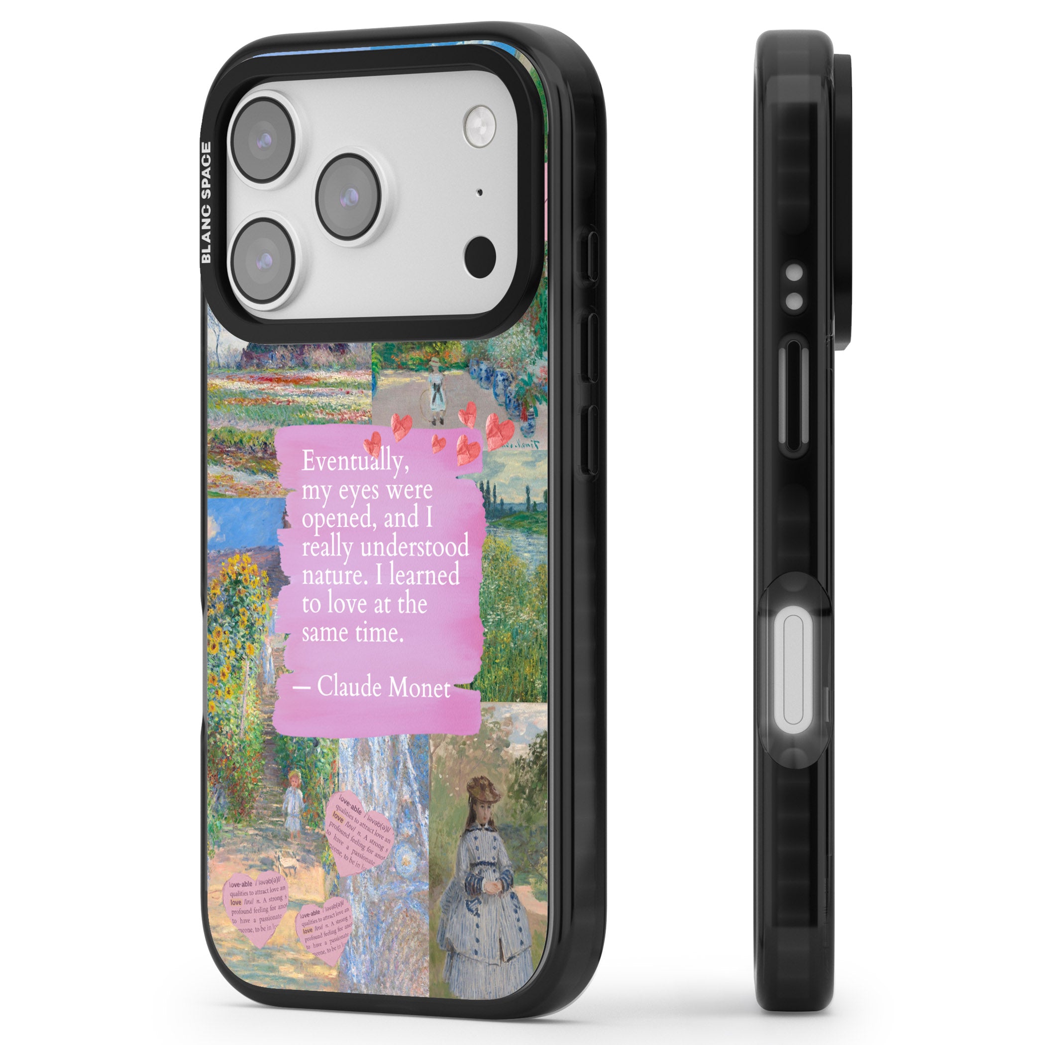 Monet 'Eyes Were Opened' Collage iPhone 17 Pro Impact Black Phone Case Side Profile