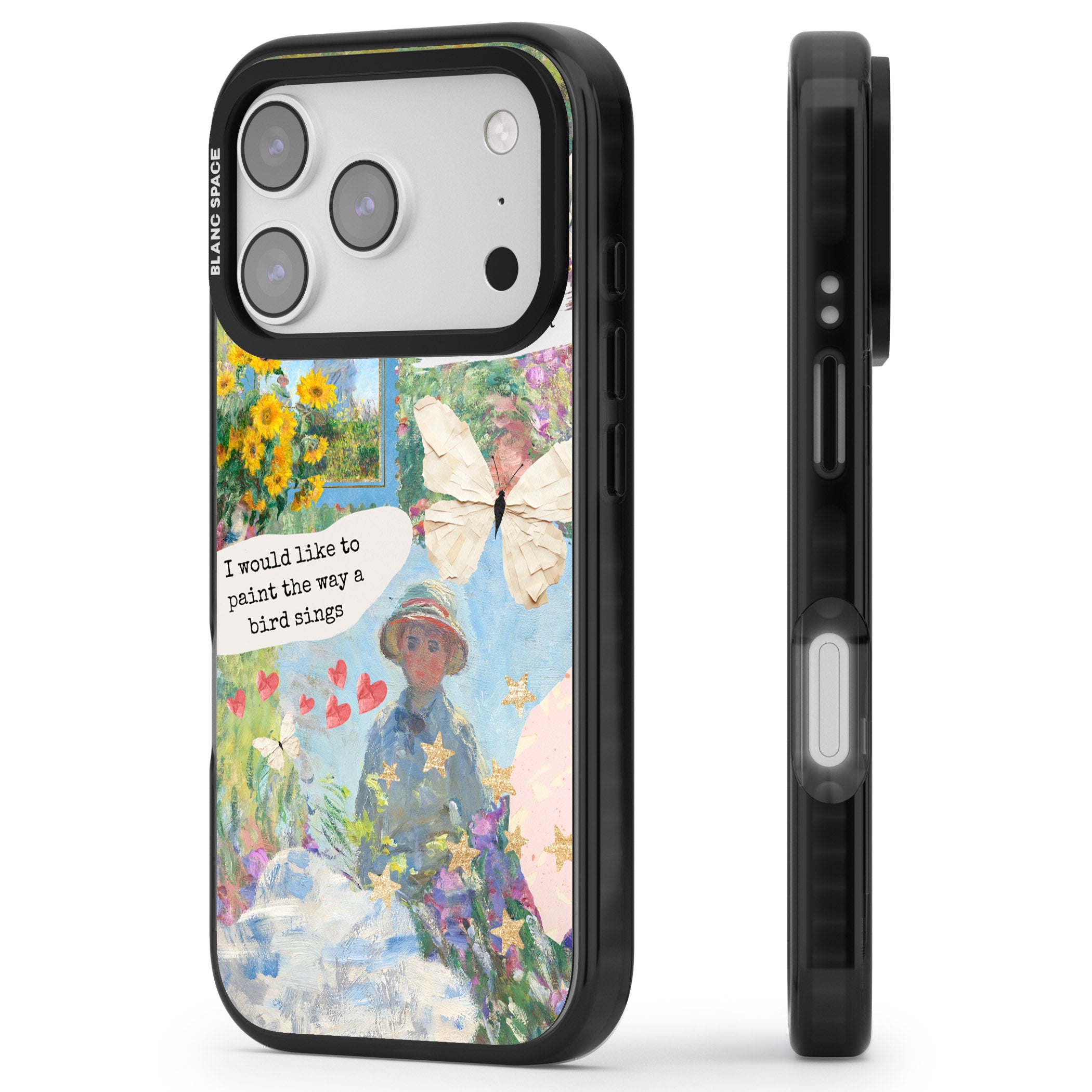 Monet 'Way A Bird Sings' Collage iPhone 17 Pro Max Impact Black Phone Case Side Profile
