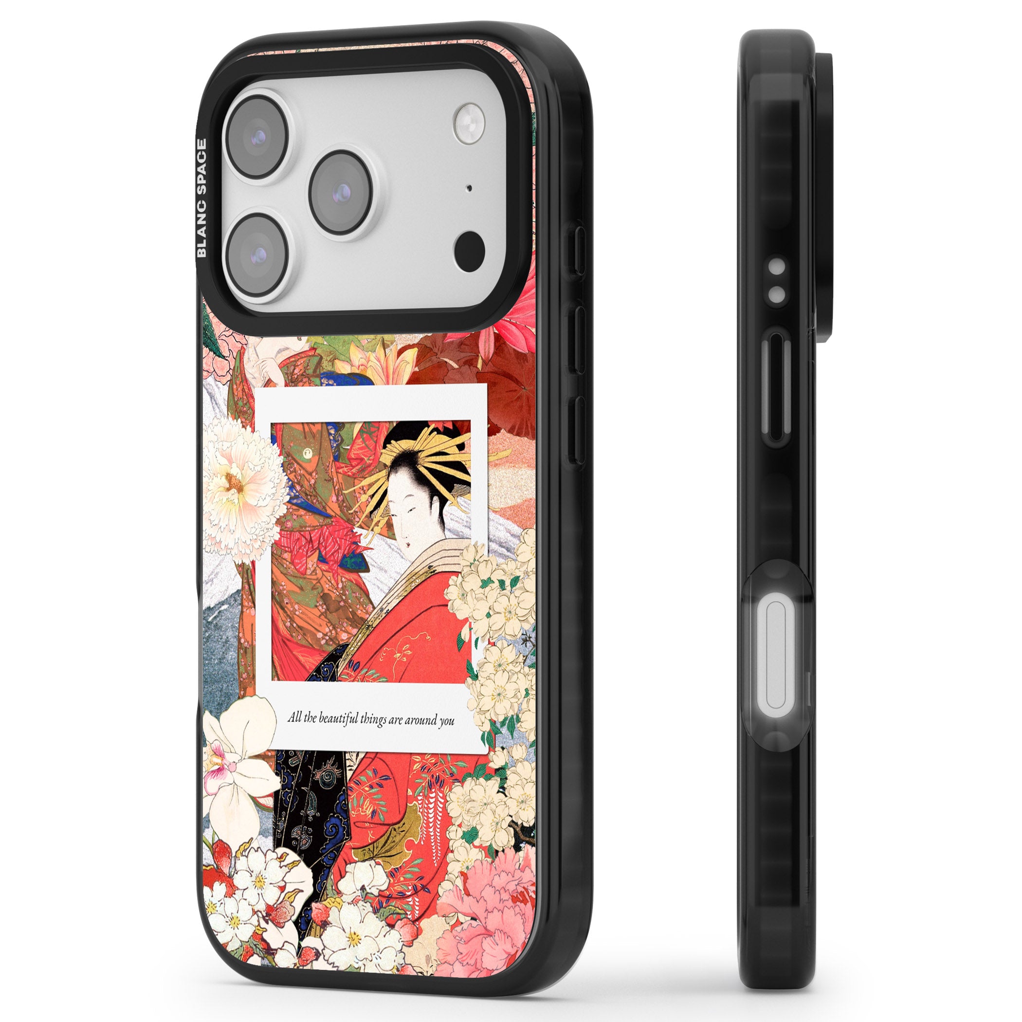 Woodblock Geisha iPhone 17 Pro Impact Black Phone Case Side Profile