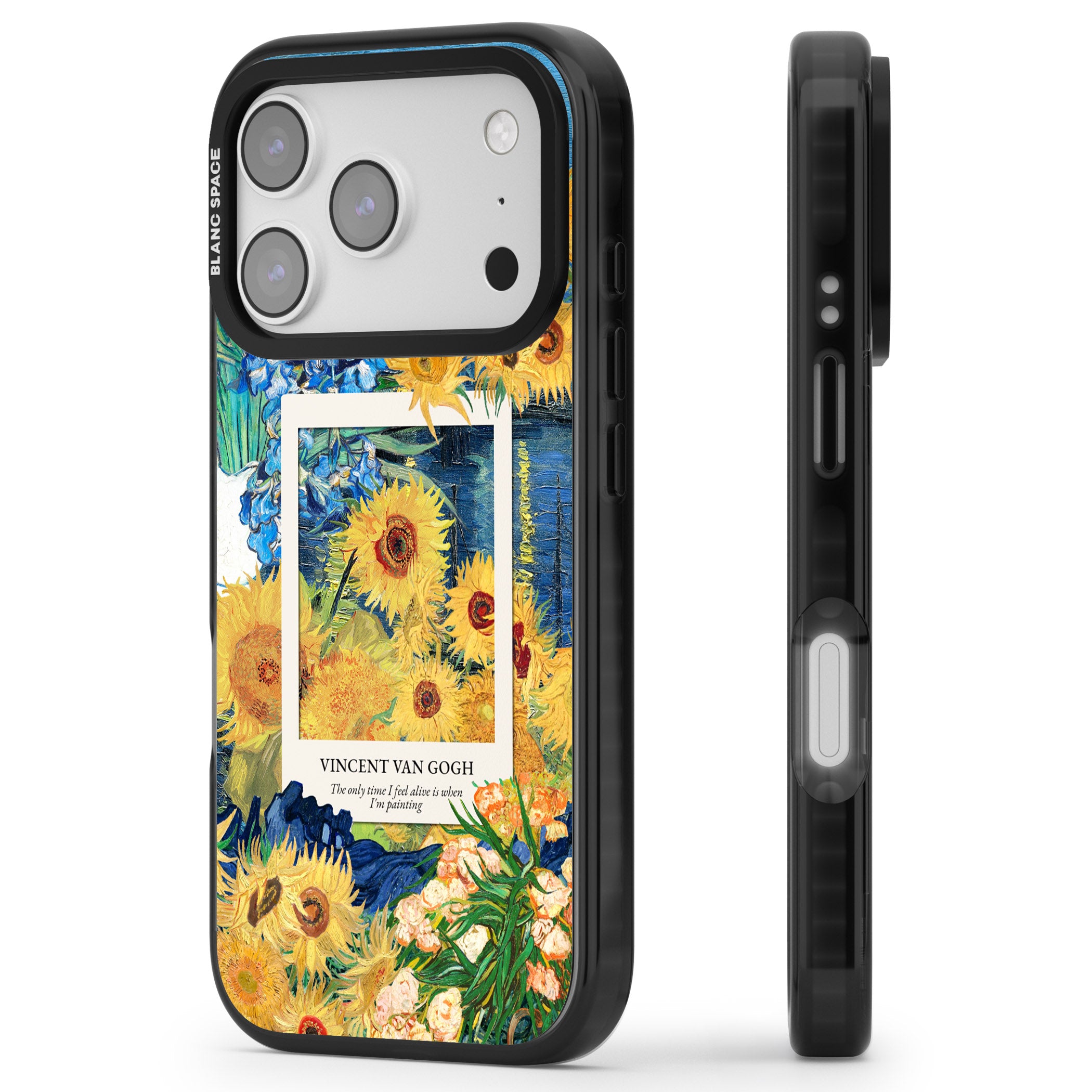 Van Gogh Sunflowers iPhone 17 Pro Max Impact Black Phone Case Side Profile