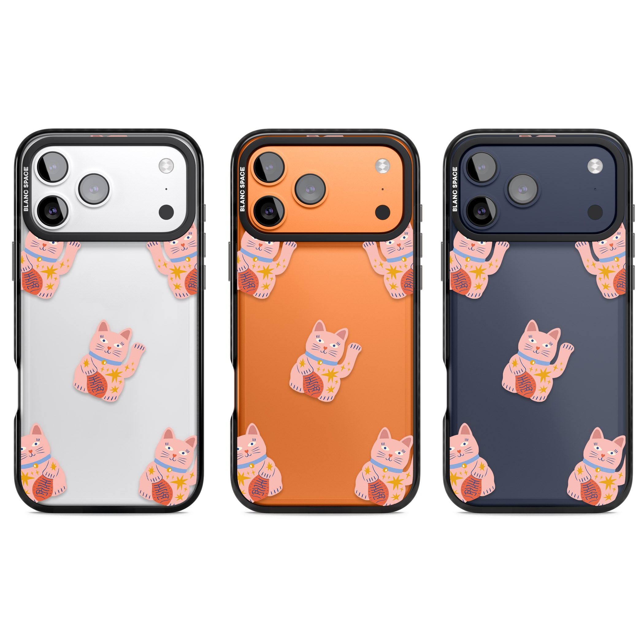 Waving Cat Pattern iPhone 17 Pro Impact Black Phone Case APT Impact Protection