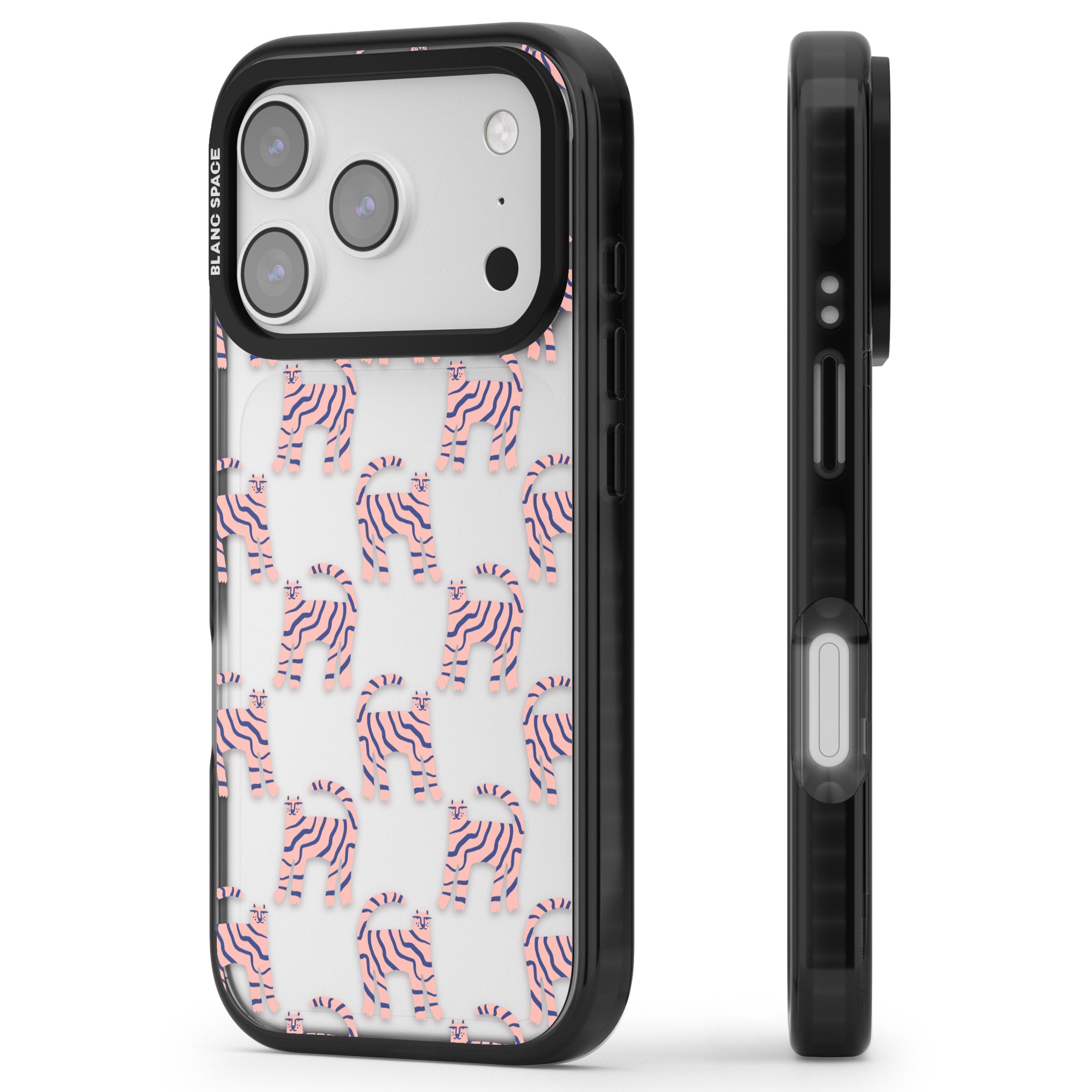 Pink And Blue Cat Pattern iPhone 17 Pro Impact Black Phone Case Side Profile