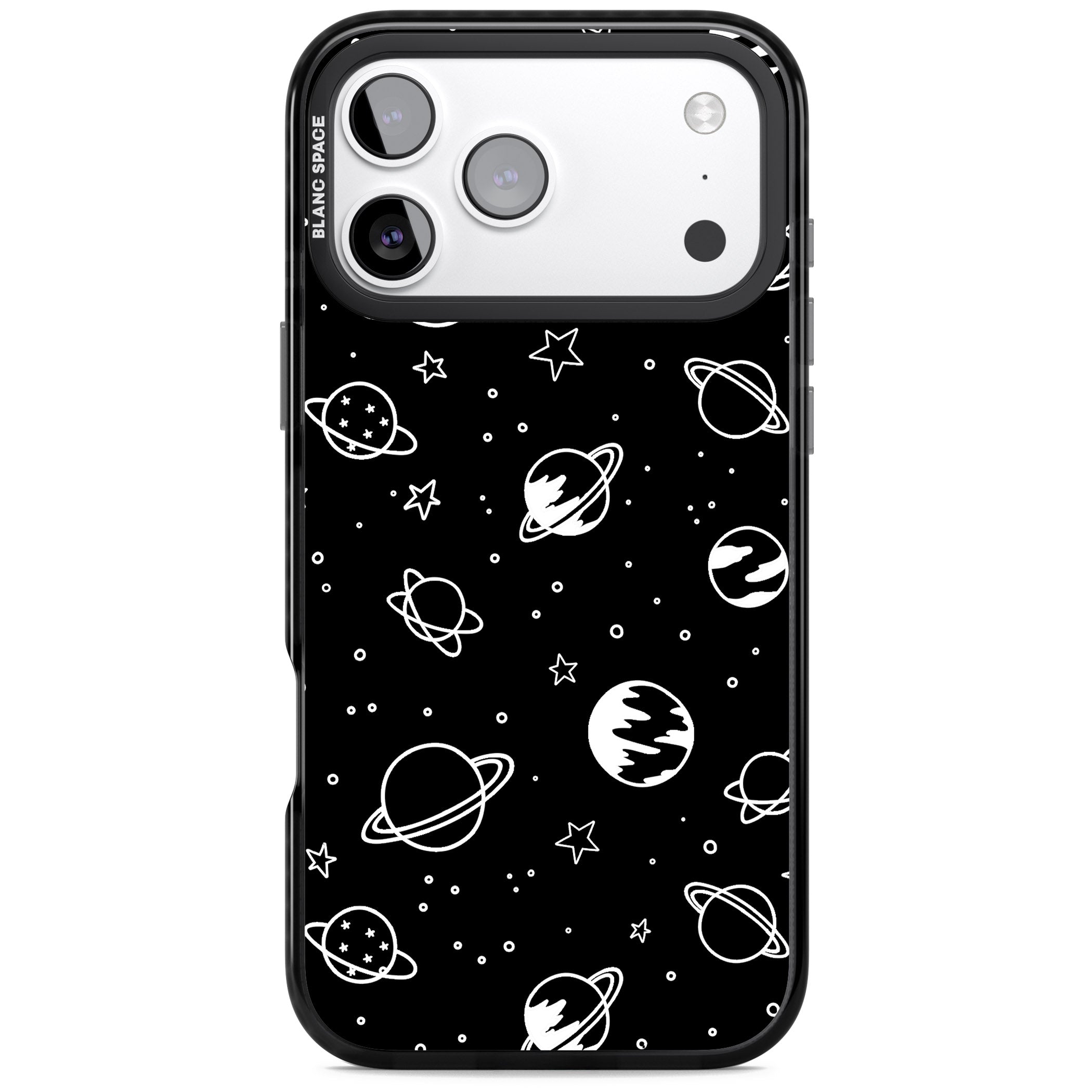 Cosmic Sketch White Black iPhone 17 Pro Impact Black Phone Case