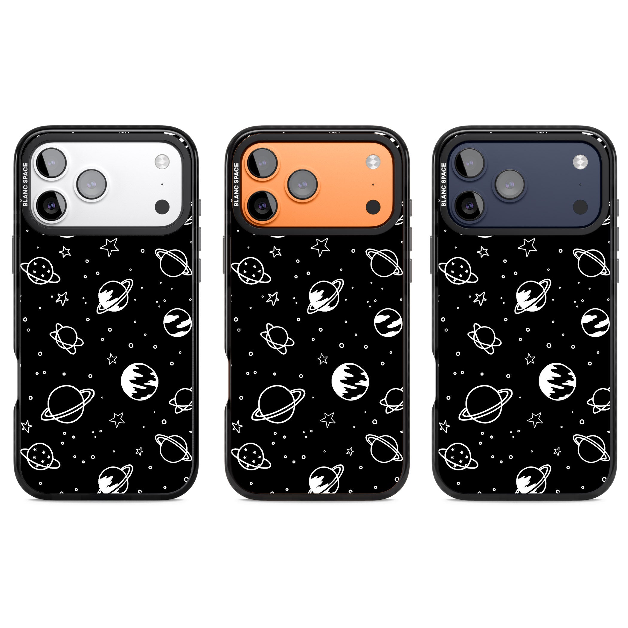Cosmic Sketch White Black iPhone 17 Pro Impact Black Phone Case APT Impact Protection