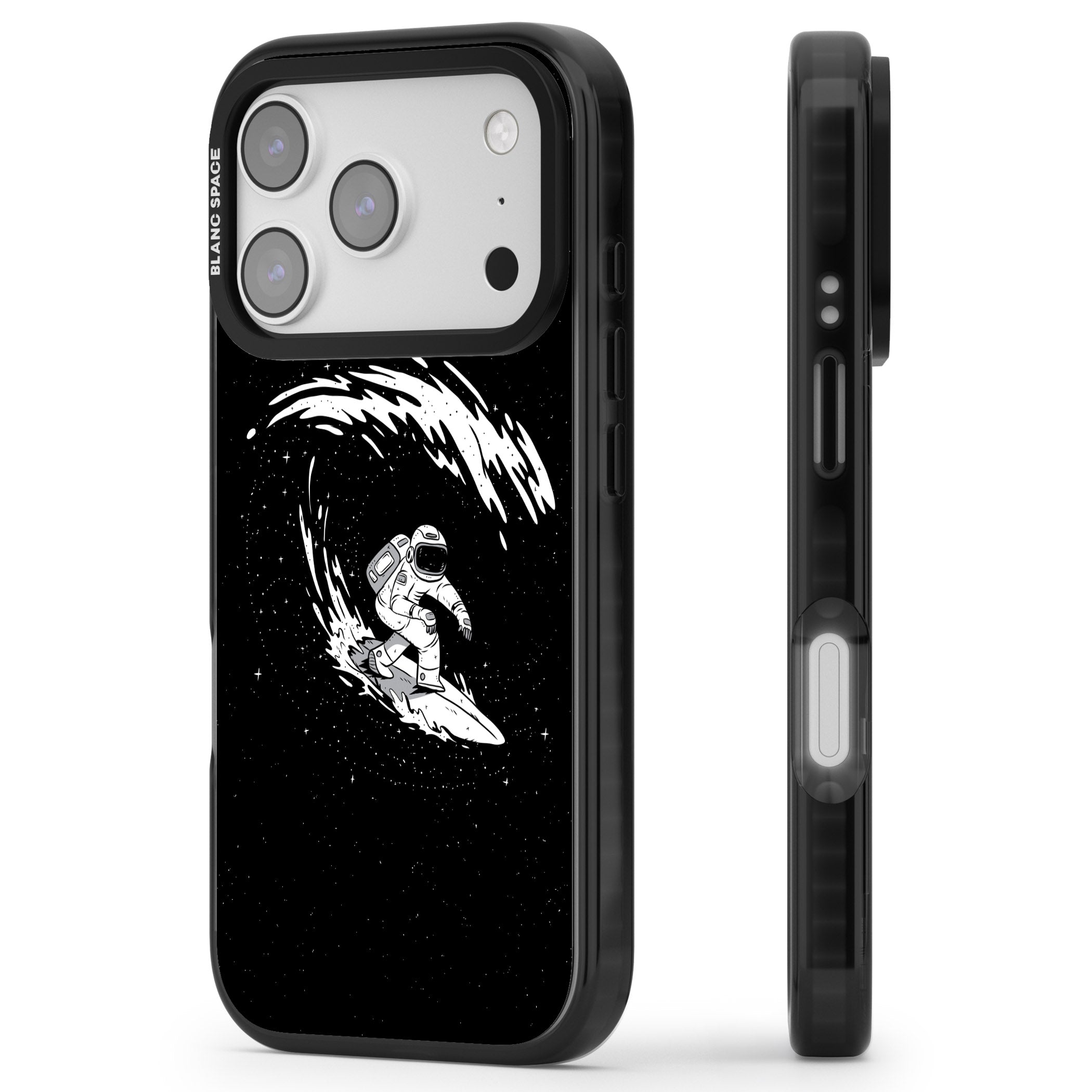 Cosmic Surf iPhone 17 Pro Max Impact Black Phone Case Side Profile