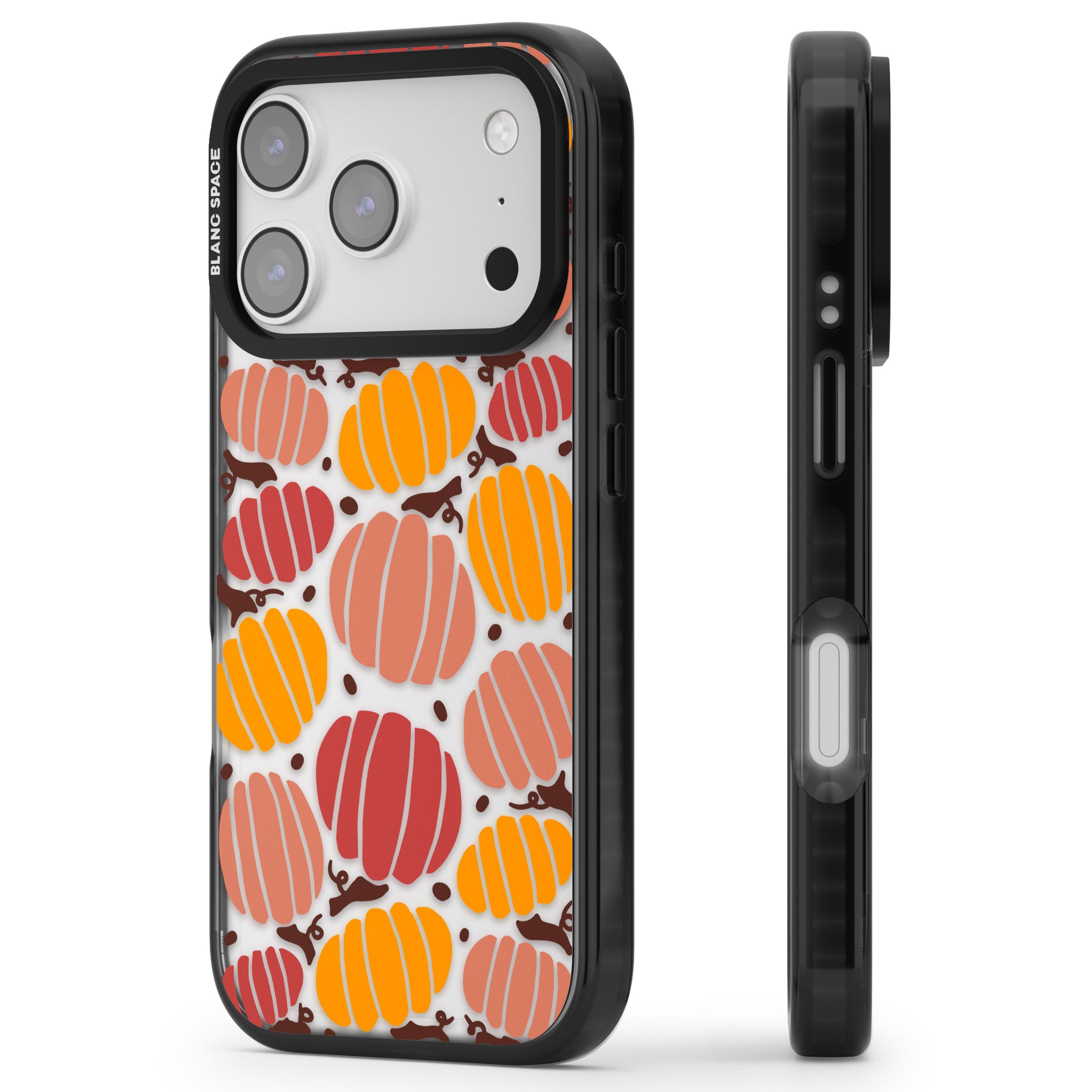 Autumn Pumpkin Patch iPhone 17 Pro Max Impact Black Phone Case Side Profile