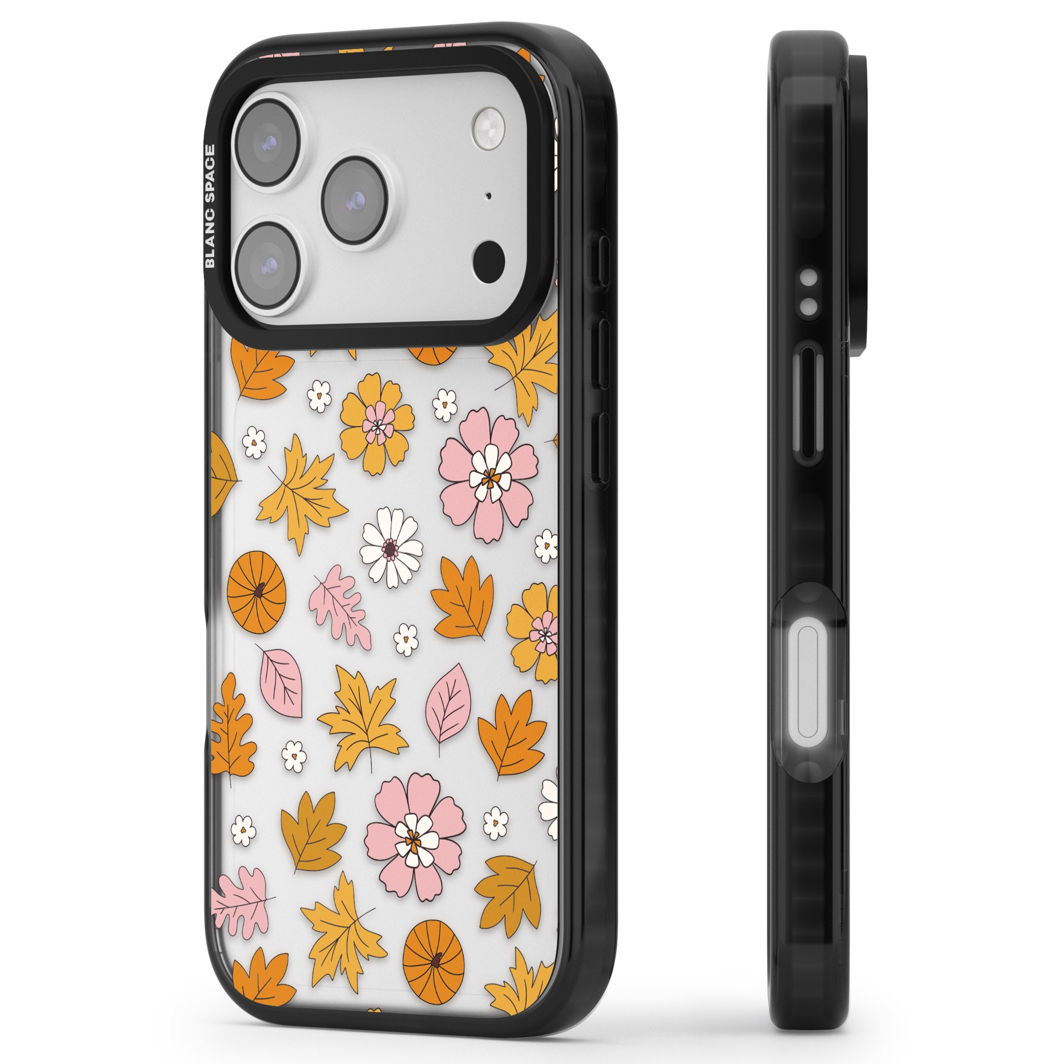 Autumn Leaves And Flowers iPhone 17 Pro Max Impact Black Phone Case Side Profile