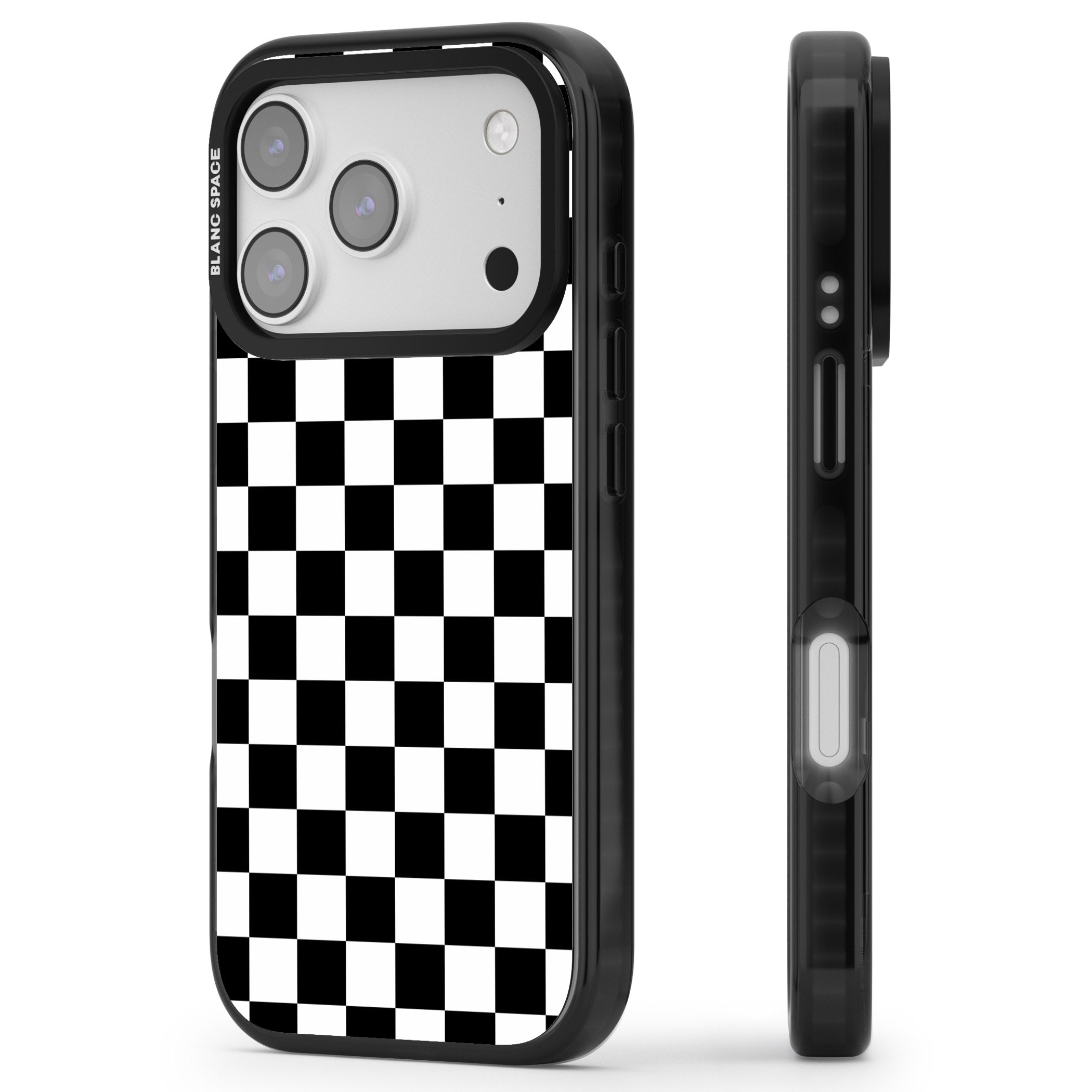 Black Checkered iPhone 17 Pro Impact Black Phone Case Side Profile