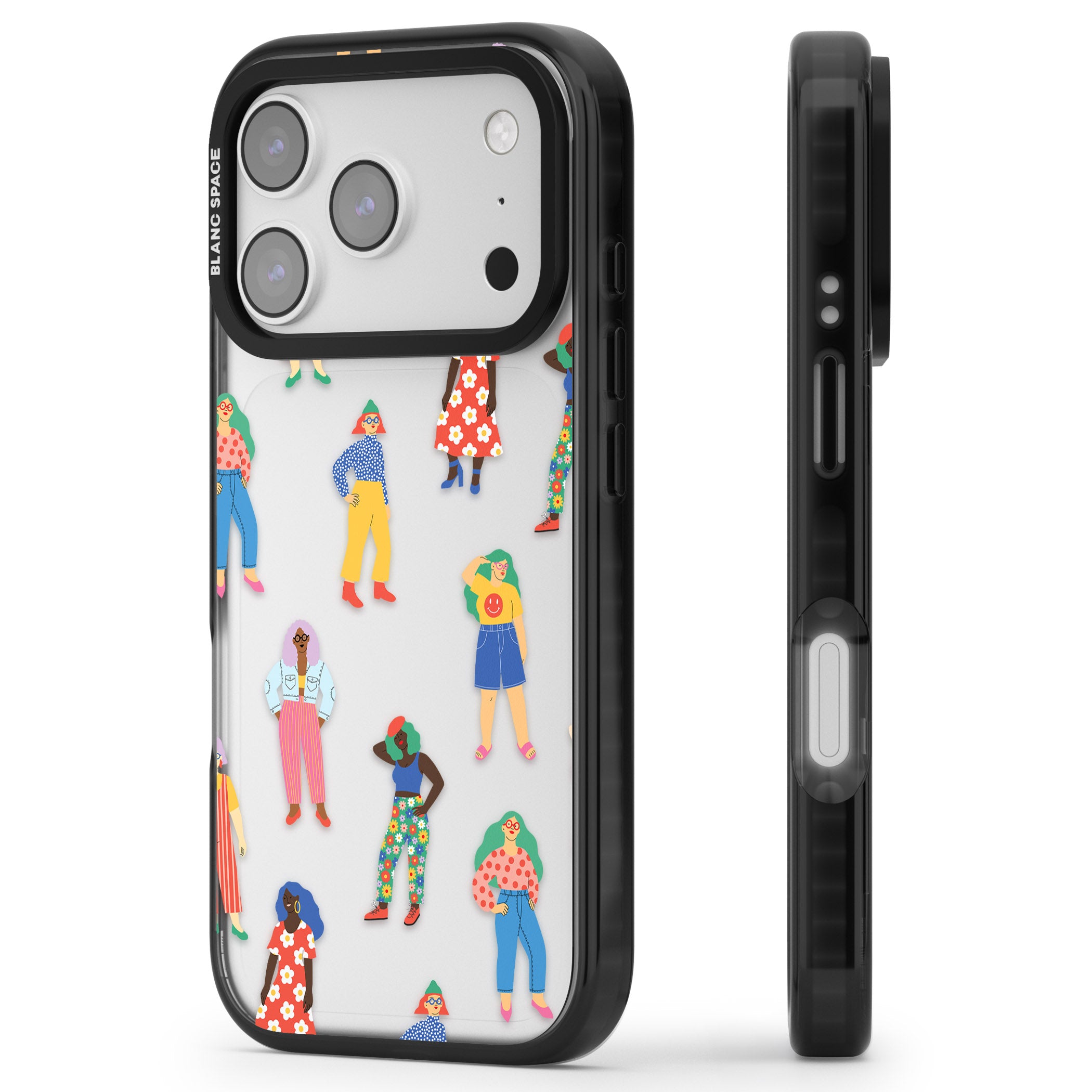Girls Pattern iPhone 17 Pro Impact Black Phone Case Side Profile