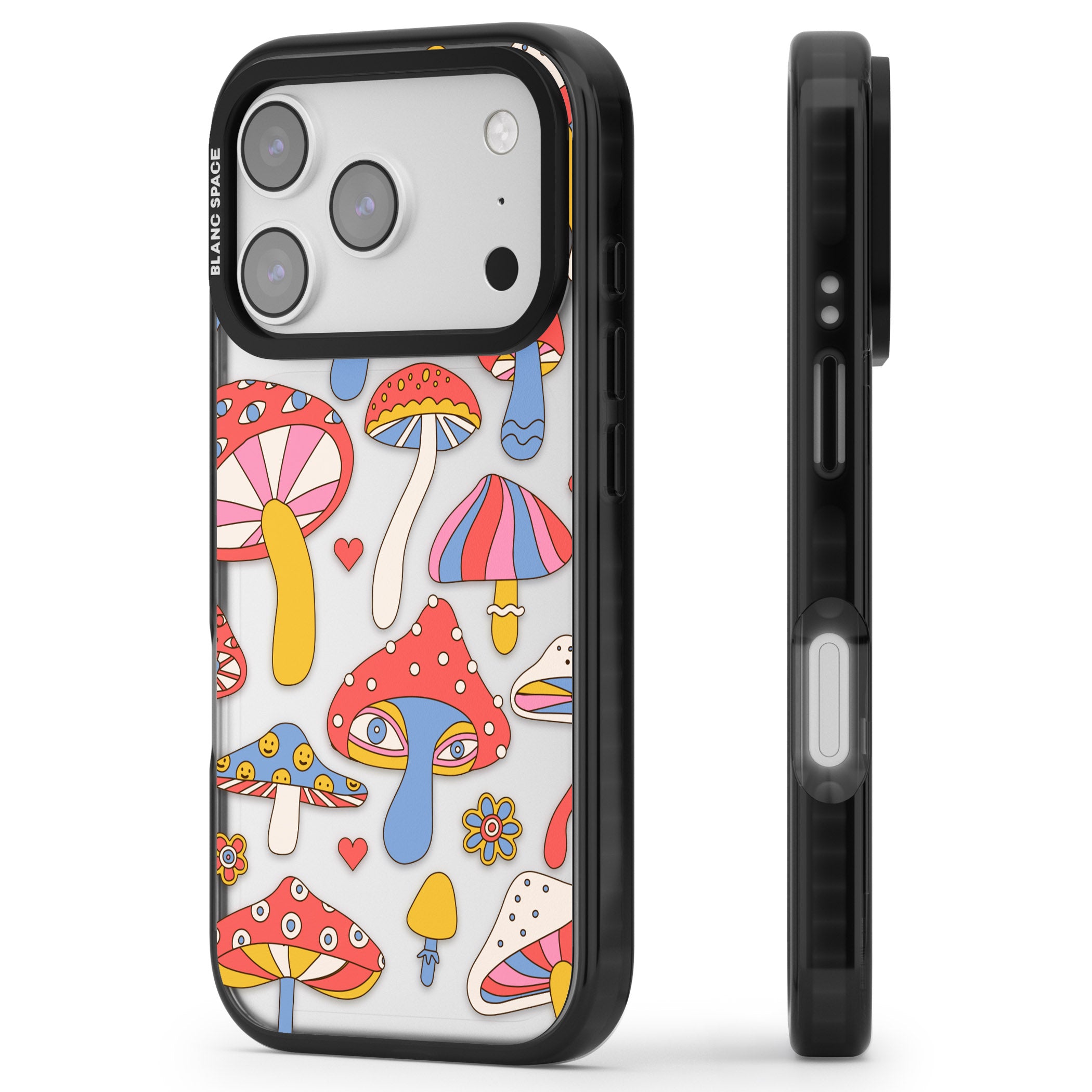 Vibrant Shrooms iPhone 17 Pro Impact Black Phone Case Side Profile