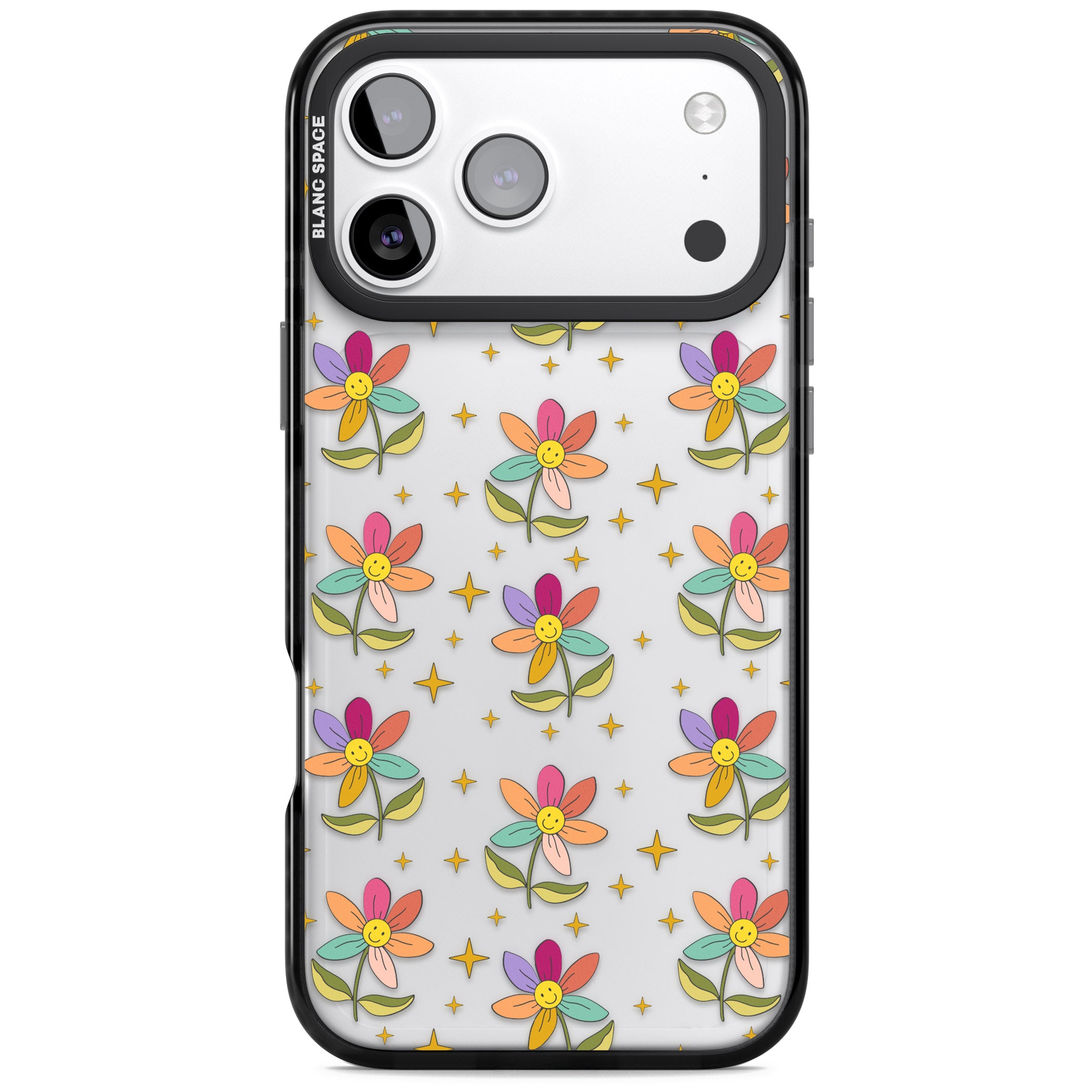 Boho Celestial Happy Flower iPhone 17 Pro Impact Black Phone Case