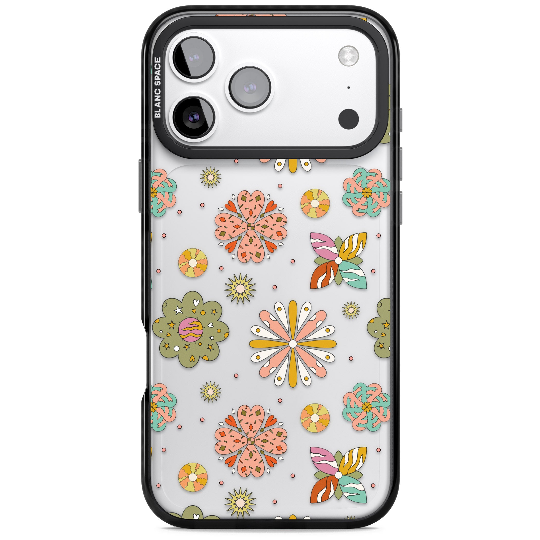 Boho Celestial Psychedelic Floral iPhone 17 Pro Impact Black Phone Case
