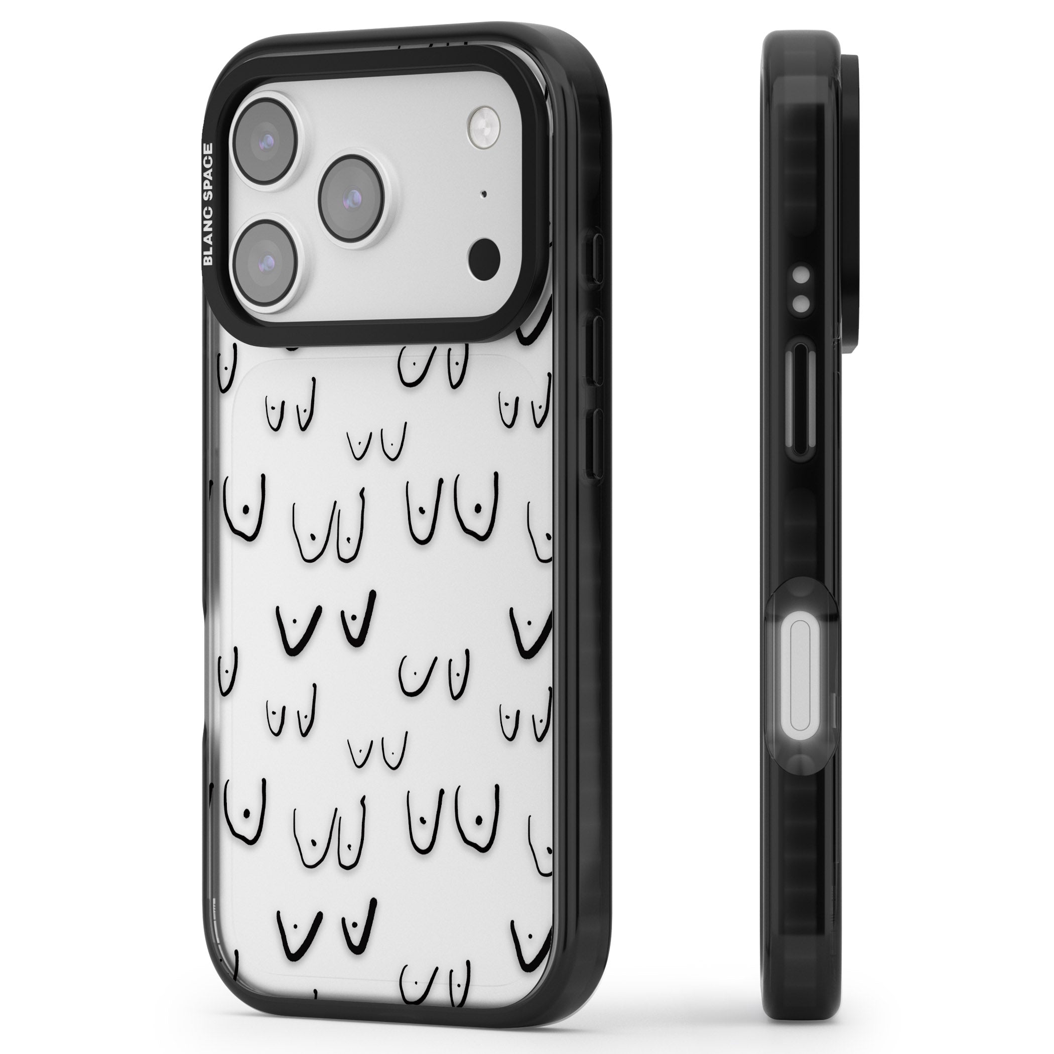Boob Pattern (Black) iPhone 17 Pro Impact Black Phone Case Side Profile