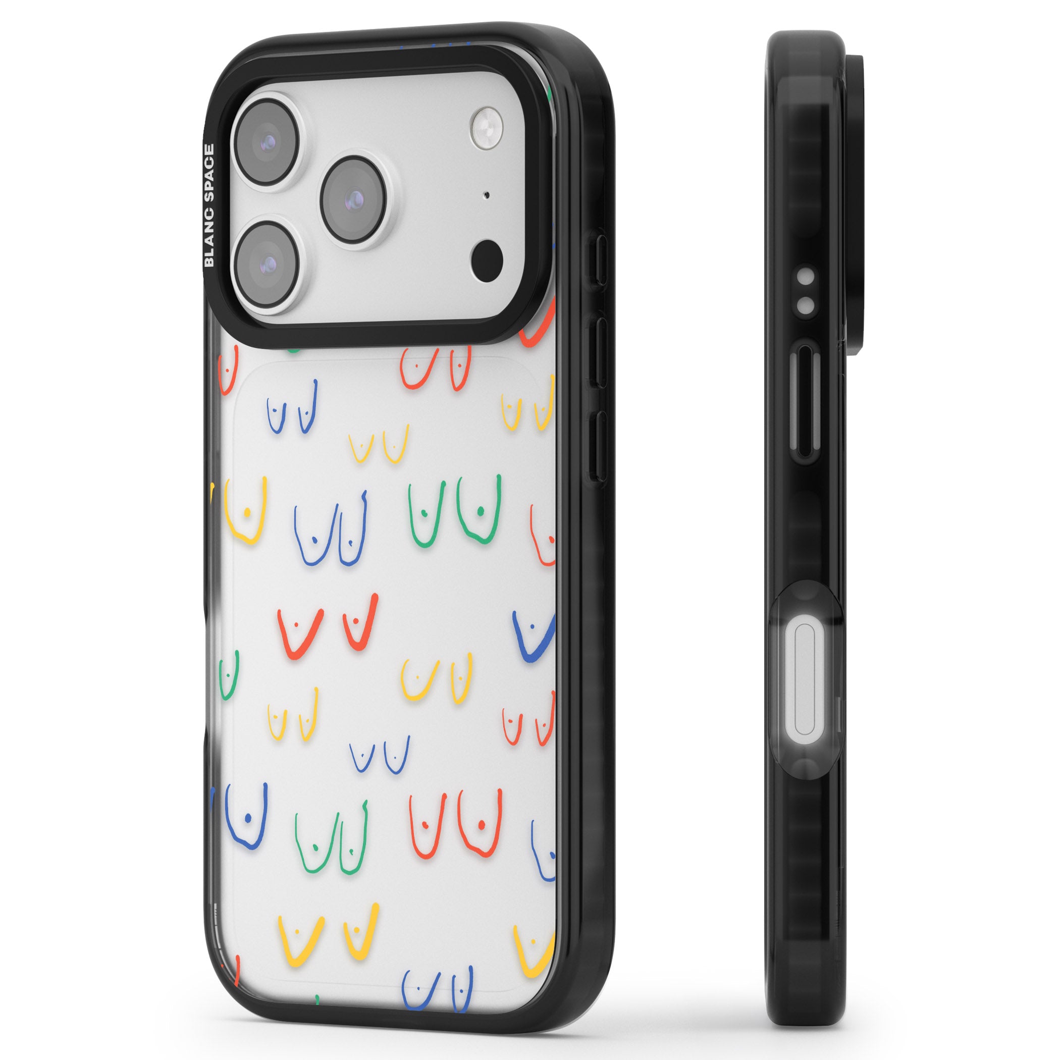 Boob Pattern (Mixed Colours) iPhone 17 Pro Impact Black Phone Case Side Profile