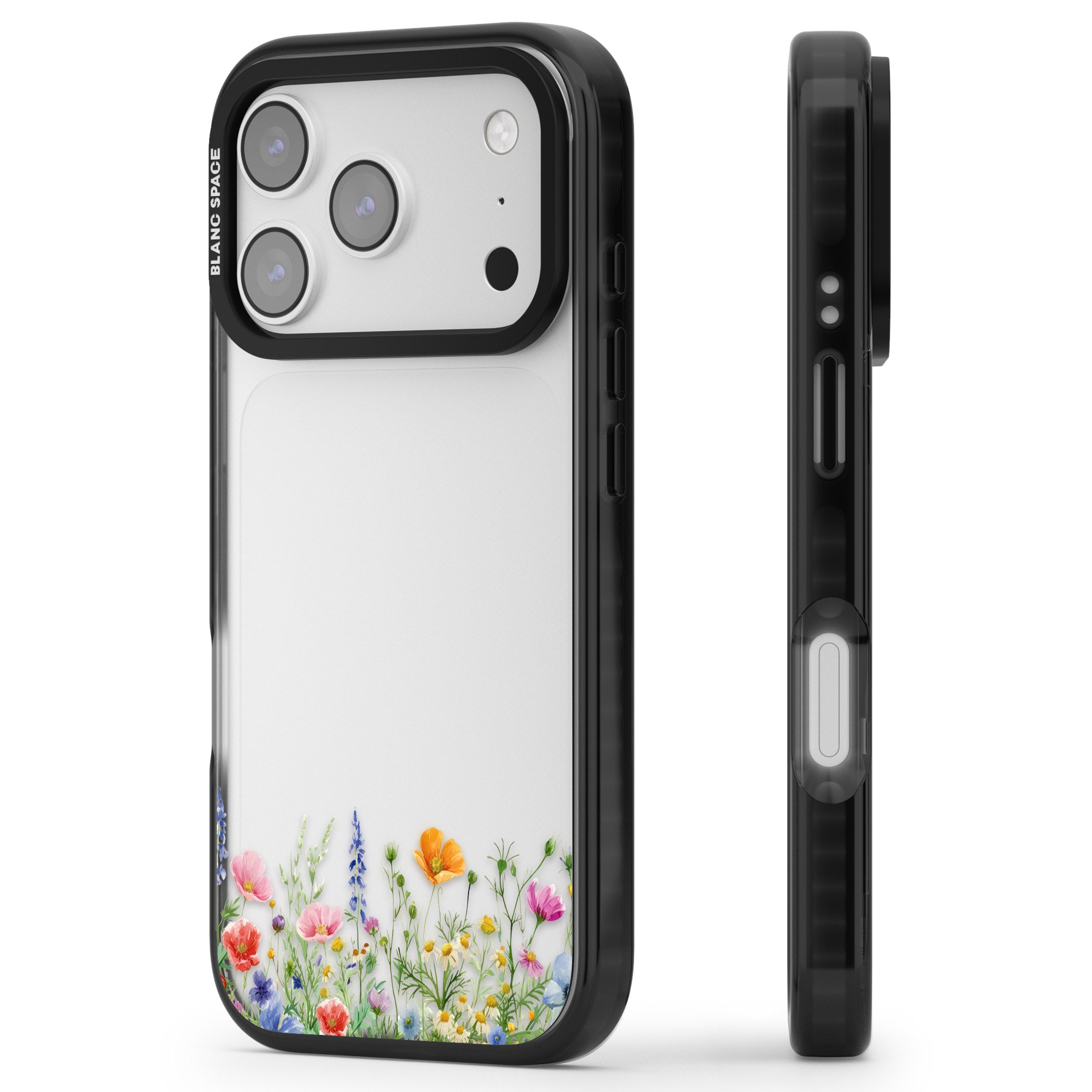 Minimal Wildflowers iPhone 17 Pro Impact Black Phone Case Side Profile