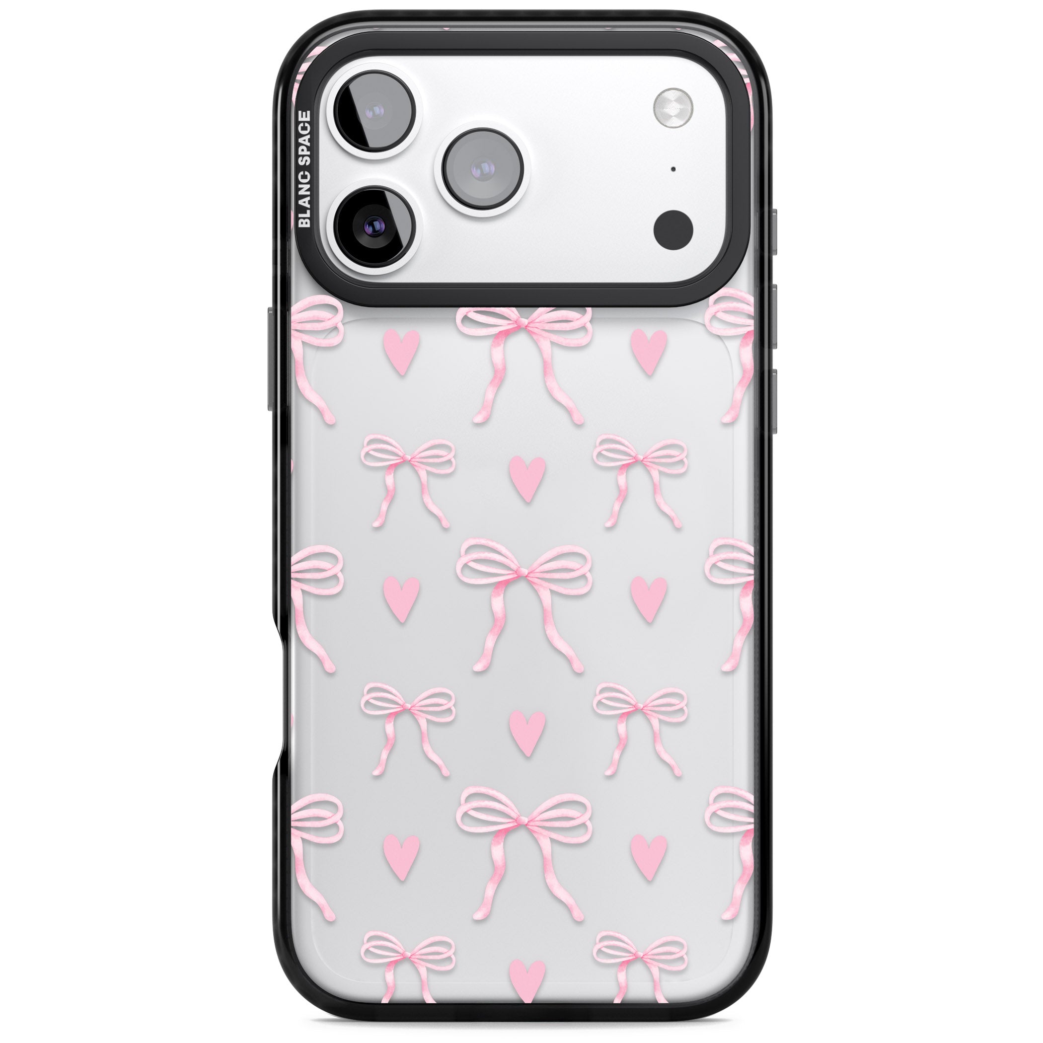 Pink Bows & Hearts iPhone 17 Pro Impact Black Phone Case