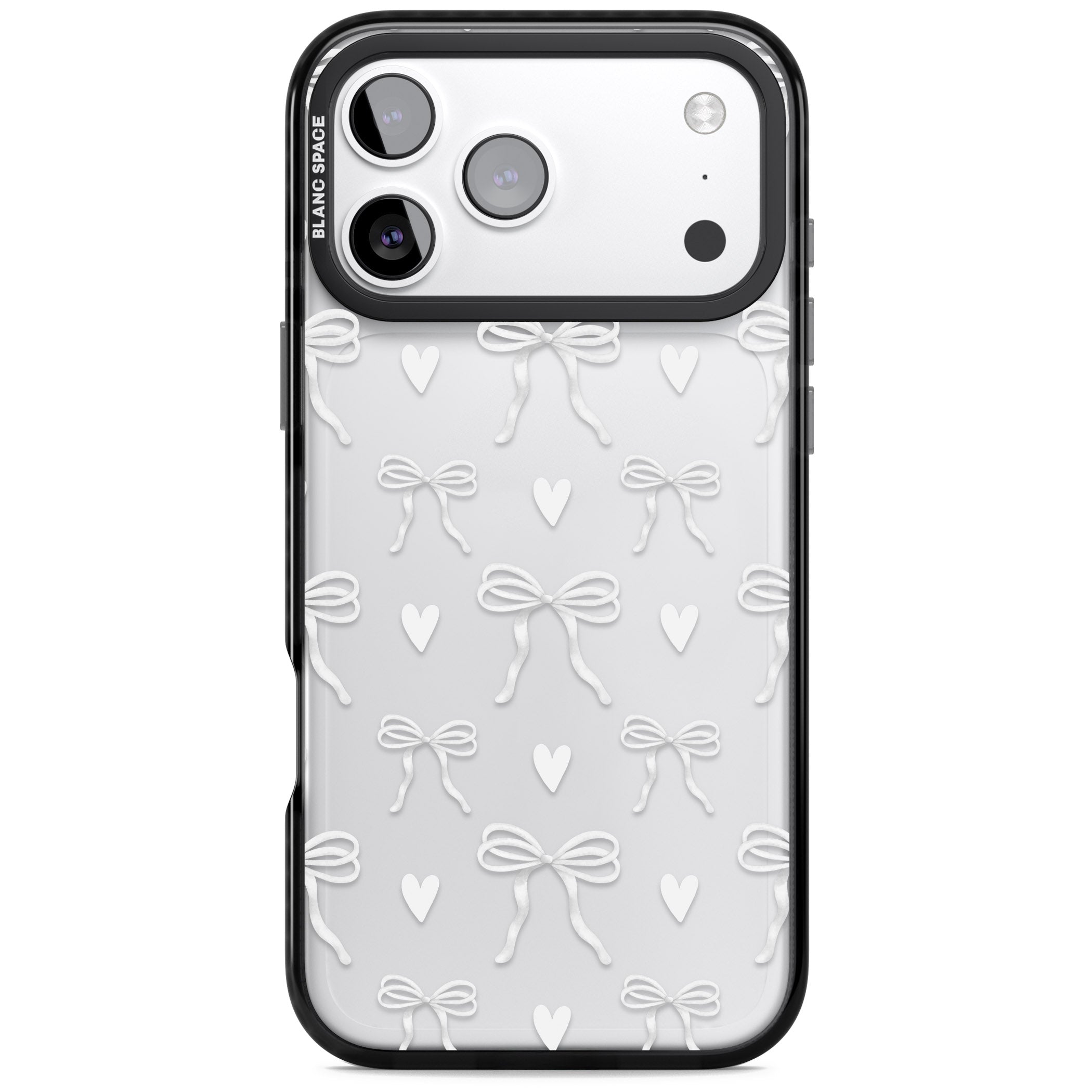 White Bows & Hearts iPhone 17 Pro Max Impact Black Phone Case