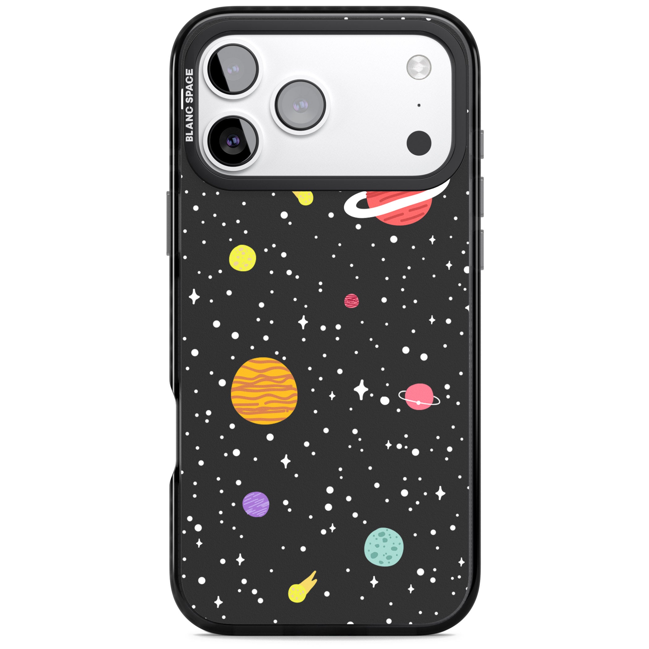Cute Cartoon Planets iPhone 17 Pro Impact Black Phone Case