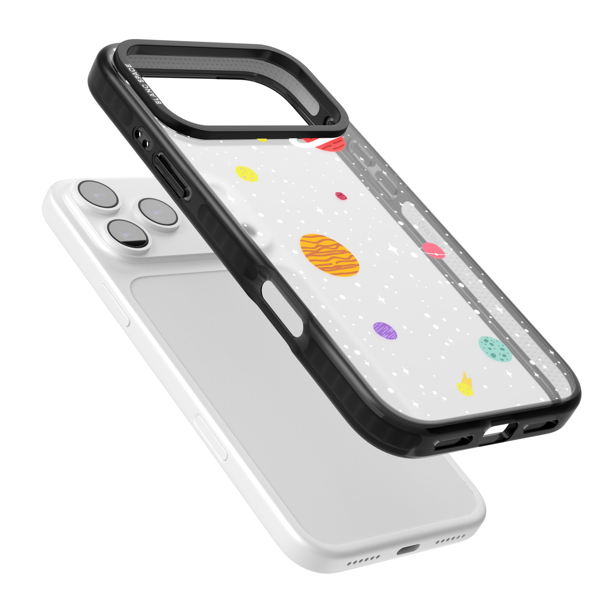 Cute Cartoon Planets (Clear) iPhone 17 Pro Max Impact Black Phone Case Colours