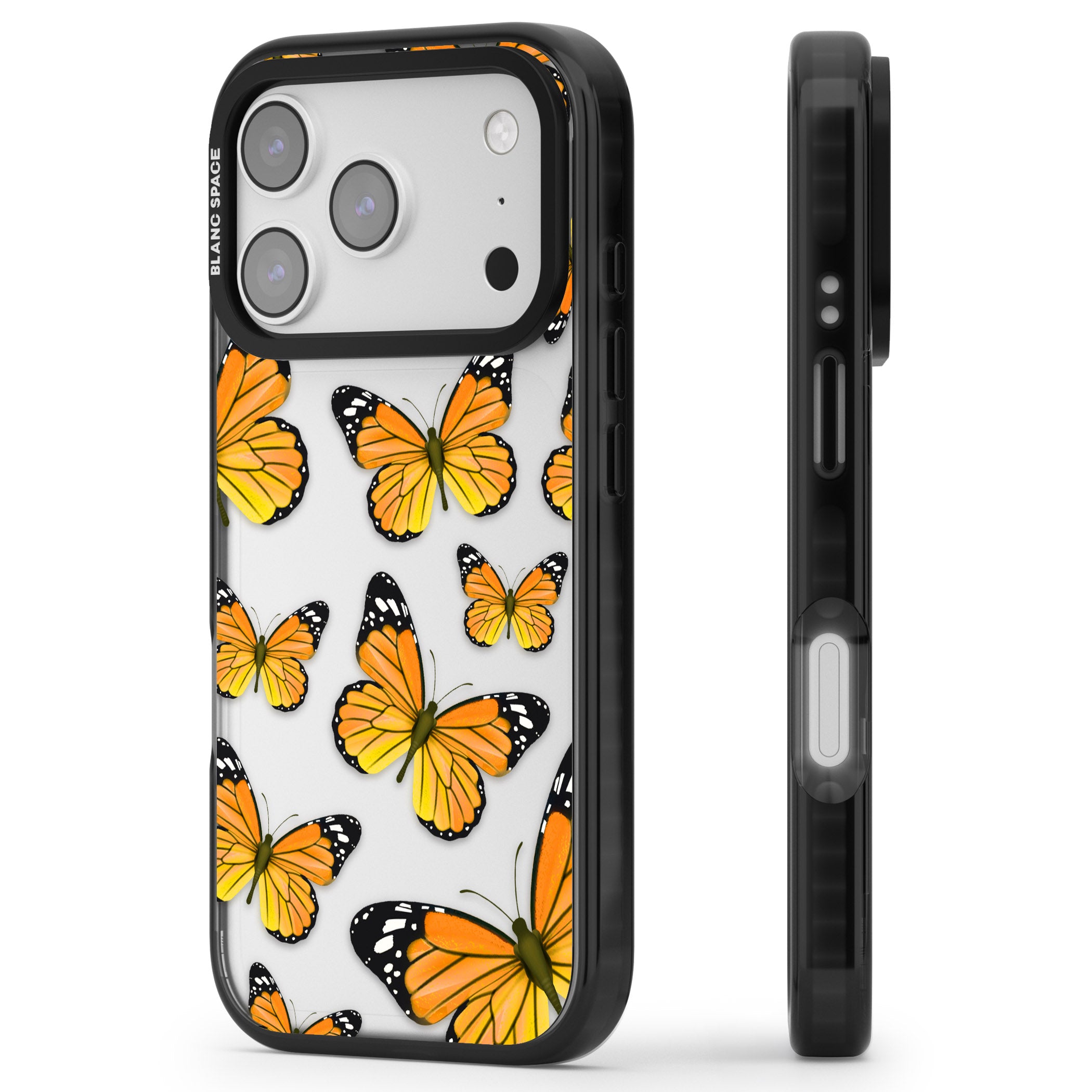 Sun Yellow Butterflies iPhone 17 Pro Impact Black Phone Case Side Profile