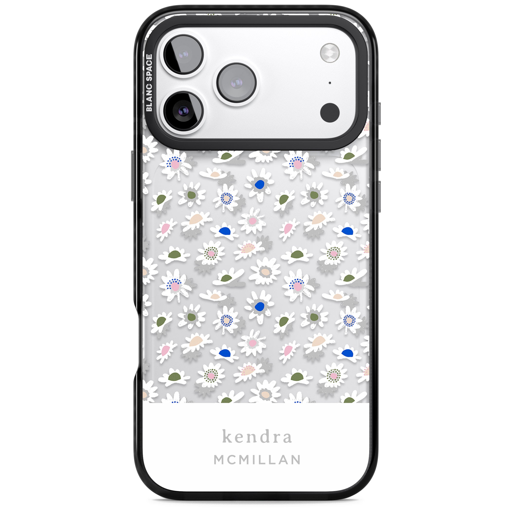 Personalised Grey & White Daisies iPhone 17 Pro Max Impact Black Phone Case