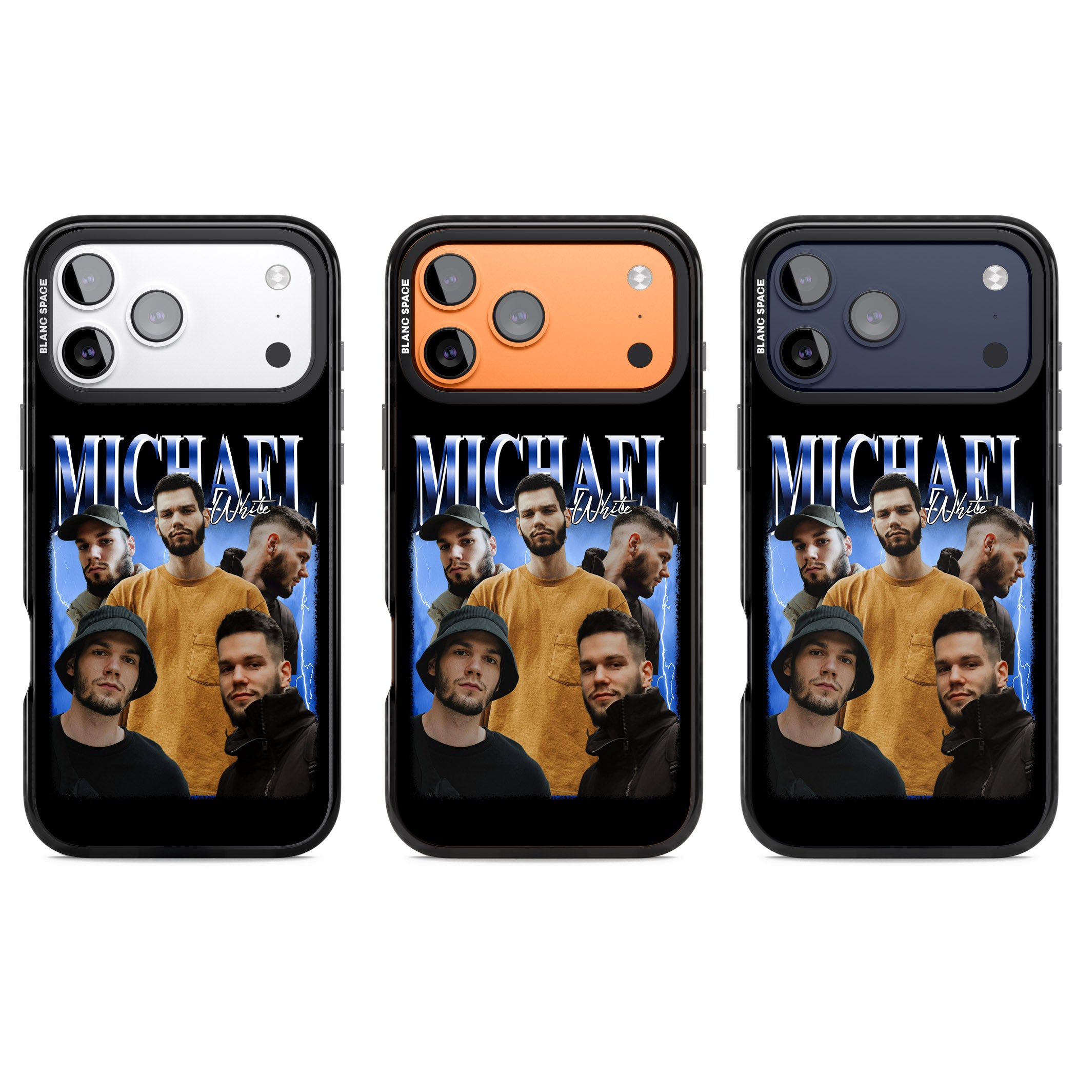 Personalised Airbrush Name & Photo Collage (Blue) iPhone 17 Pro Impact Black Phone Case APT Impact Protection