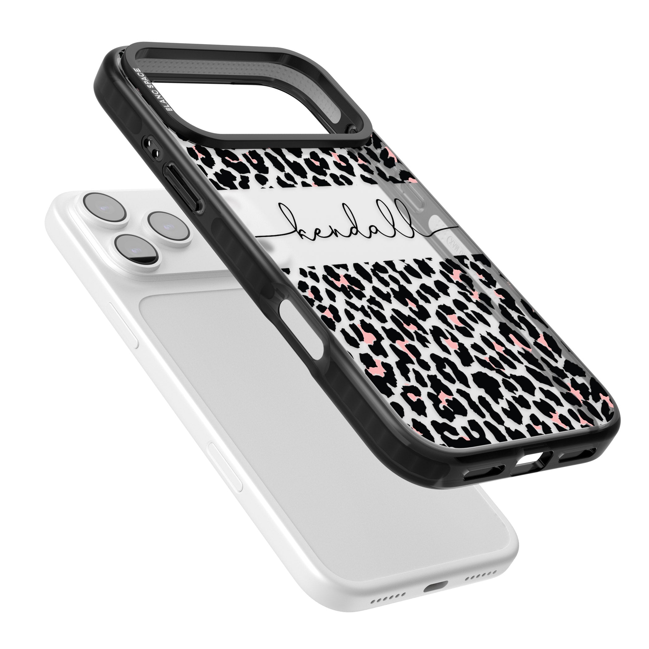 Personalised Cursive Leopard Spots iPhone 17 Pro Max Impact Black Phone Case Colours