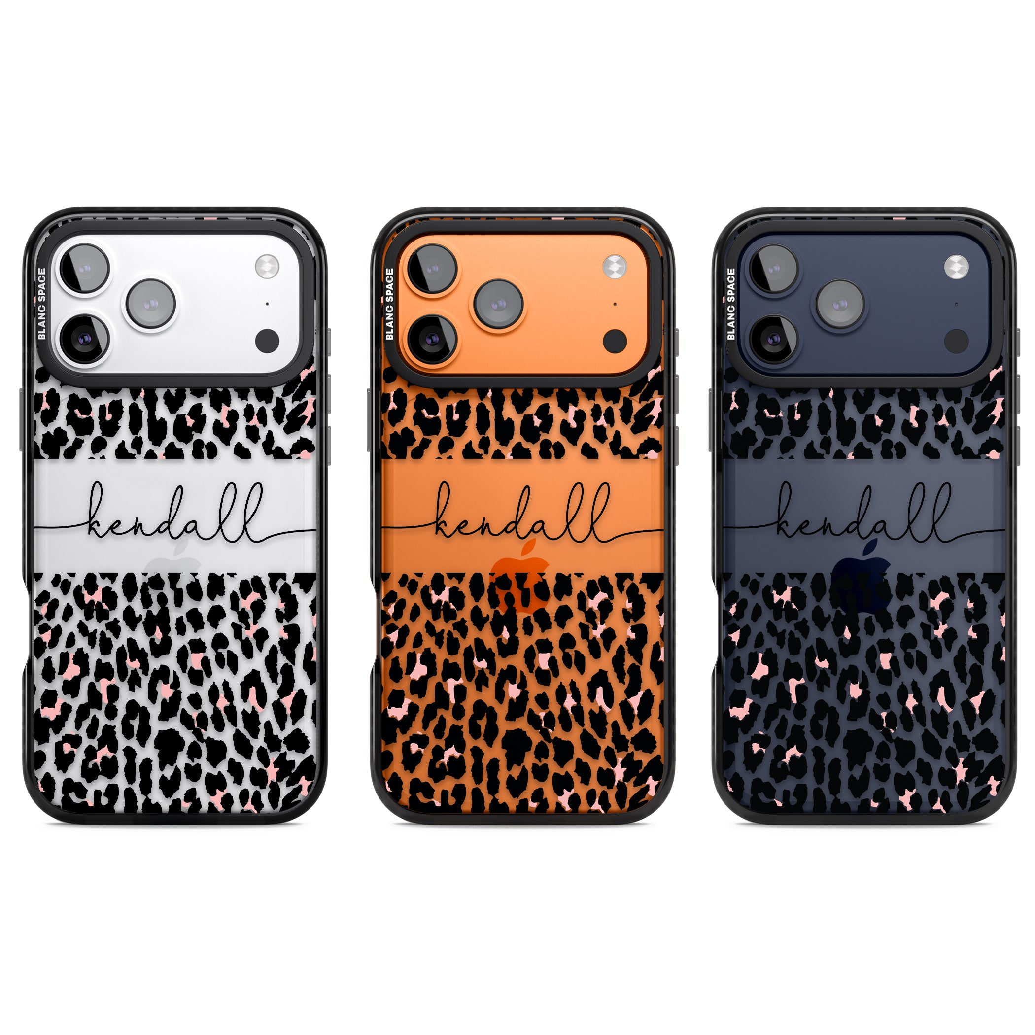 Personalised Cursive Leopard Spots iPhone 17 Pro Impact Black Phone Case APT Impact Protection