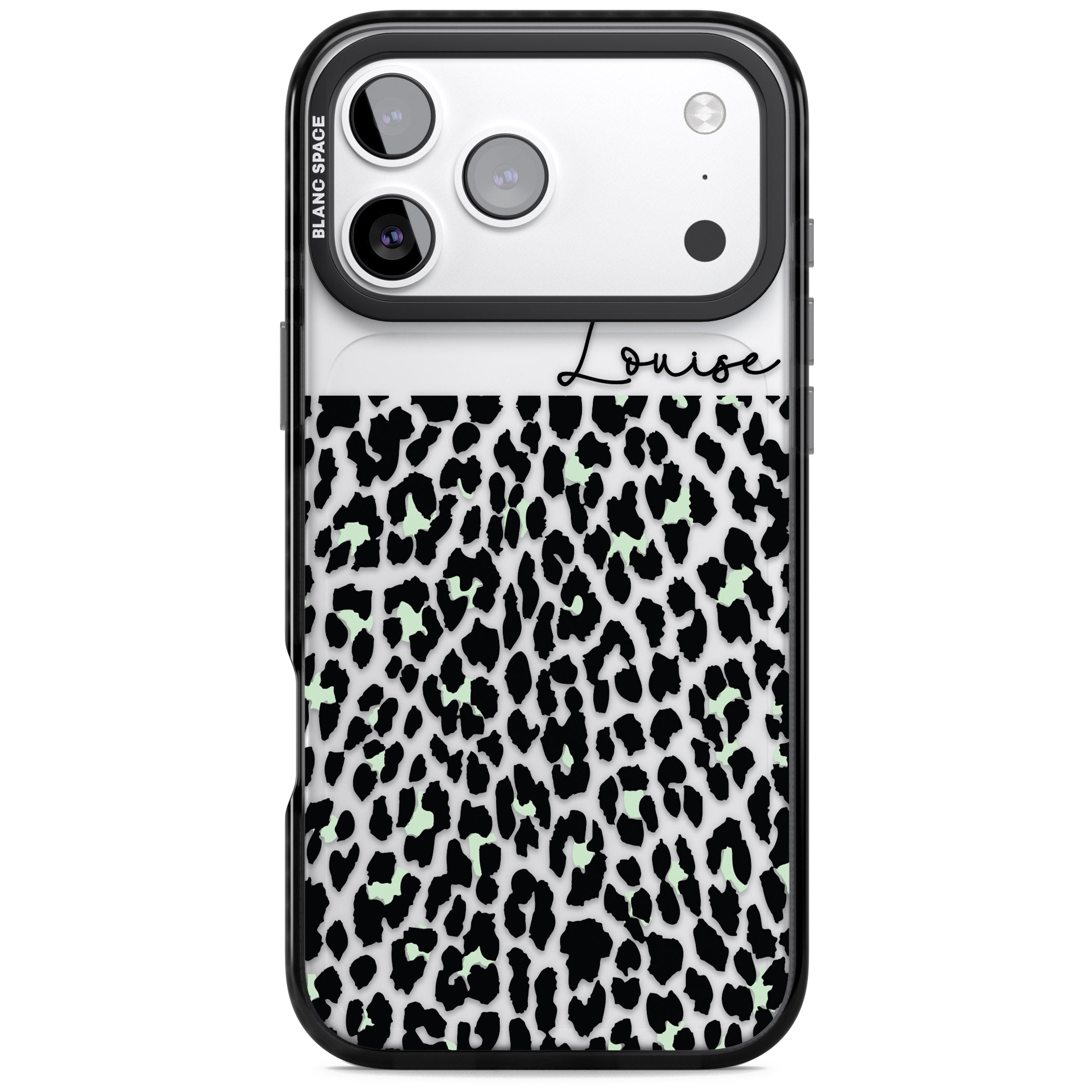 Personalised Seafoam Leopard iPhone 17 Pro Impact Black Phone Case