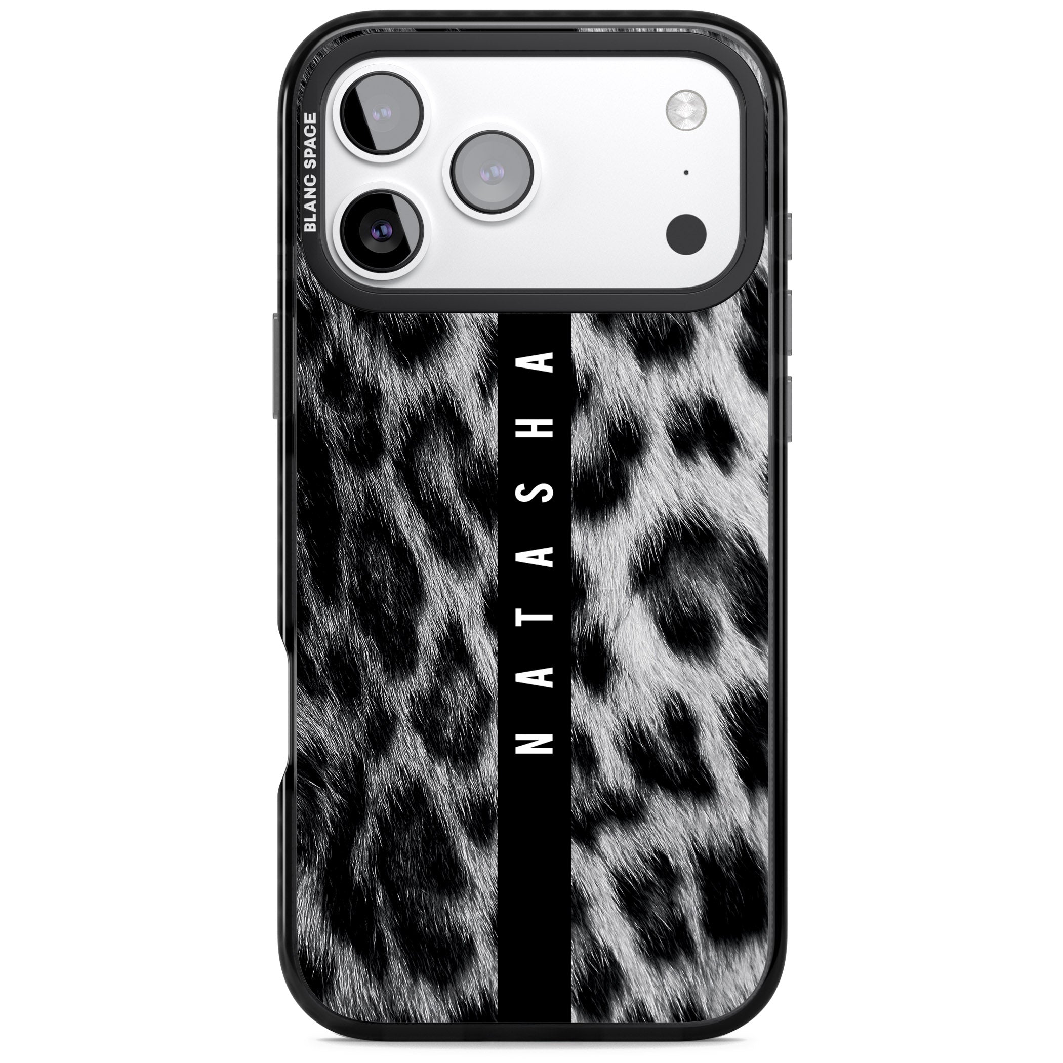 Personalised Snow Leopard Print iPhone 17 Pro Max Impact Black Phone Case