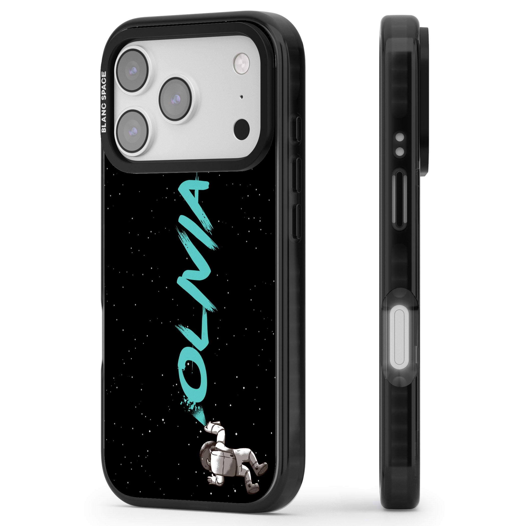 Personalised Astronaut Graffiti iPhone 17 Pro Impact Black Phone Case Side Profile