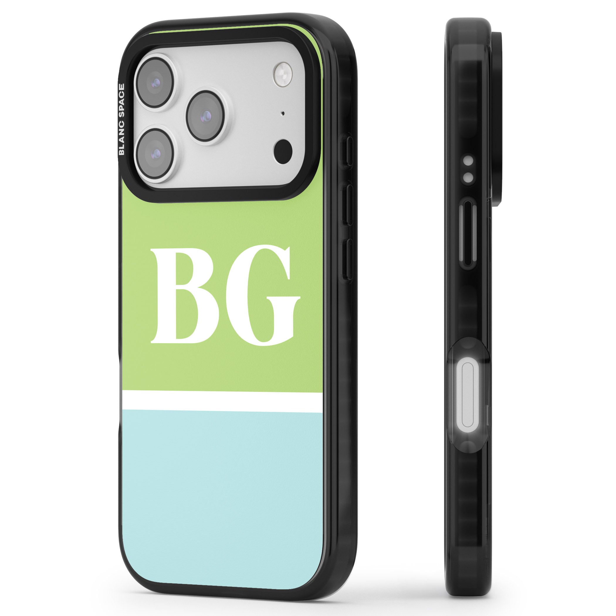 Personalised Colorblock: Green & Turquoise iPhone 17 Pro Impact Black Phone Case Side Profile