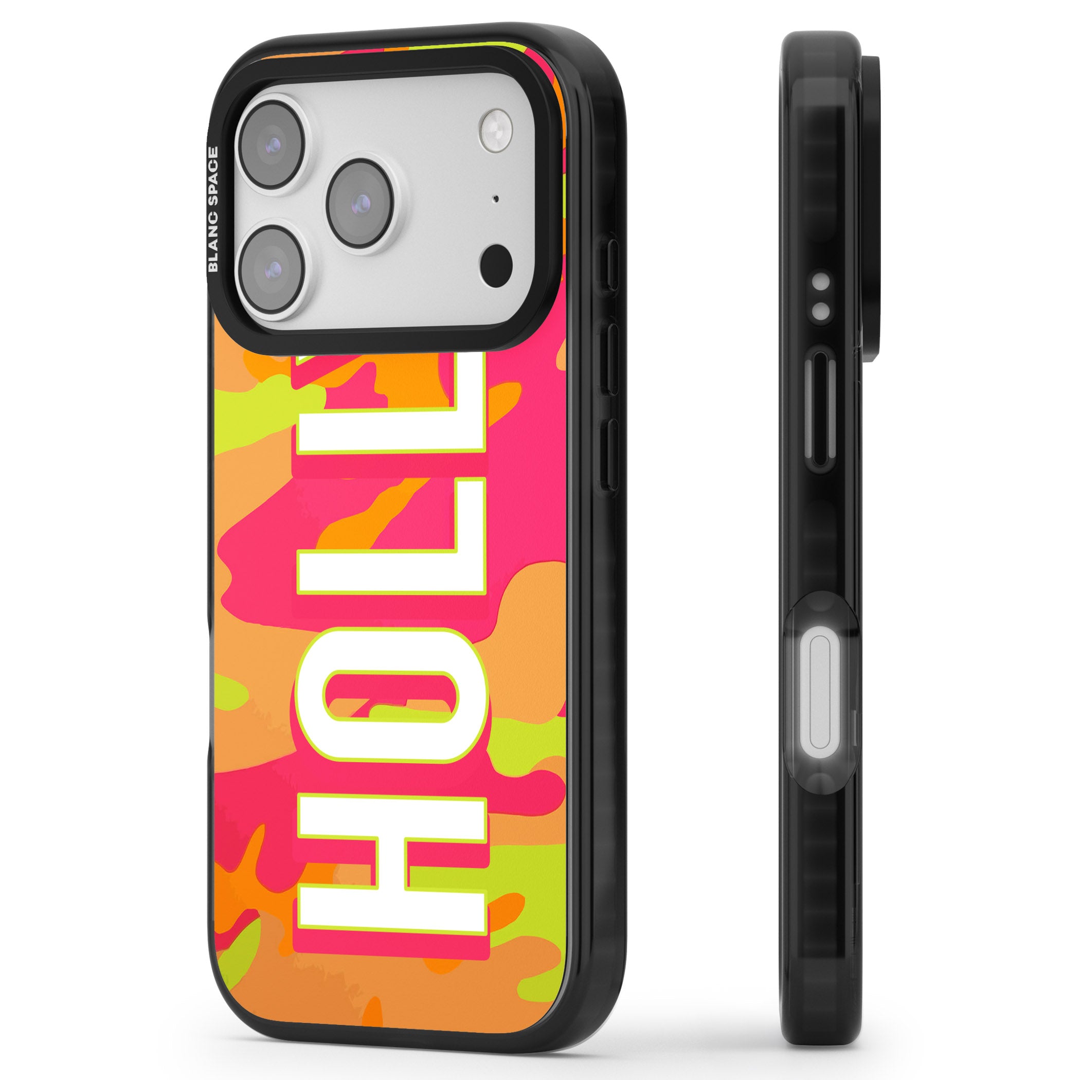 Personalised Bold Neon Camo iPhone 17 Pro Max Impact Black Phone Case Side Profile