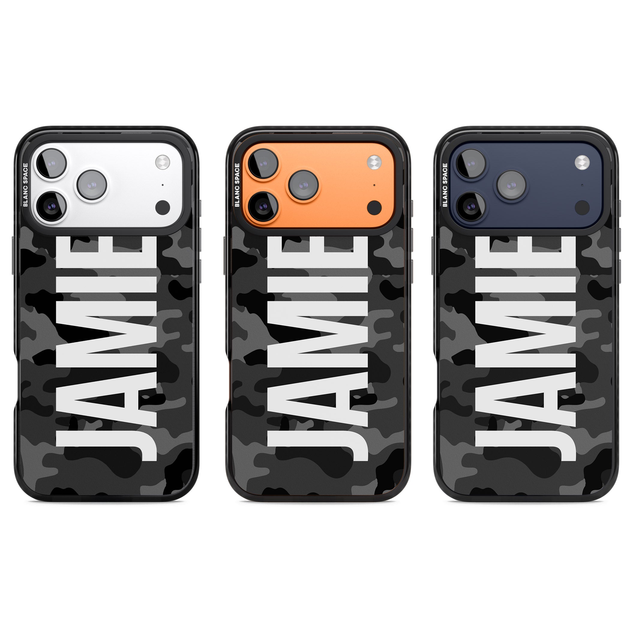 Personalised Black Camo Name Vertical iPhone 17 Pro Impact Black Phone Case APT Impact Protection
