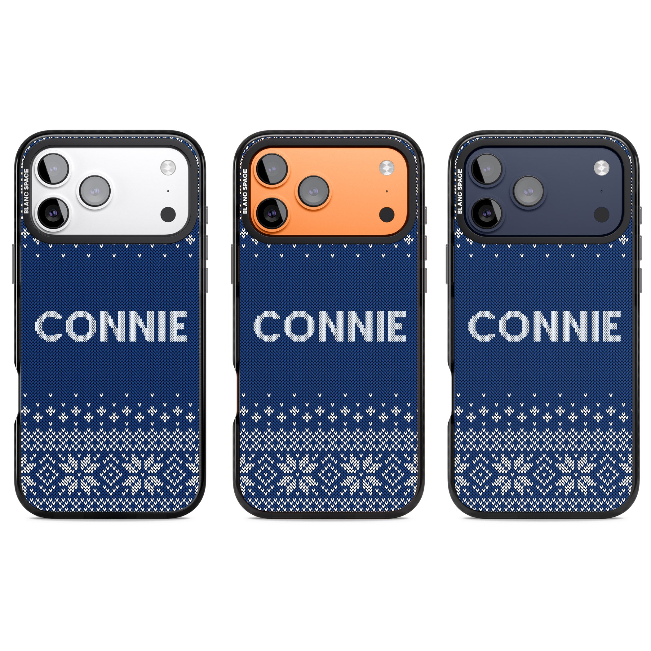 Personalised Blue Knitted Christmas iPhone 17 Pro Impact Black Phone Case APT Impact Protection