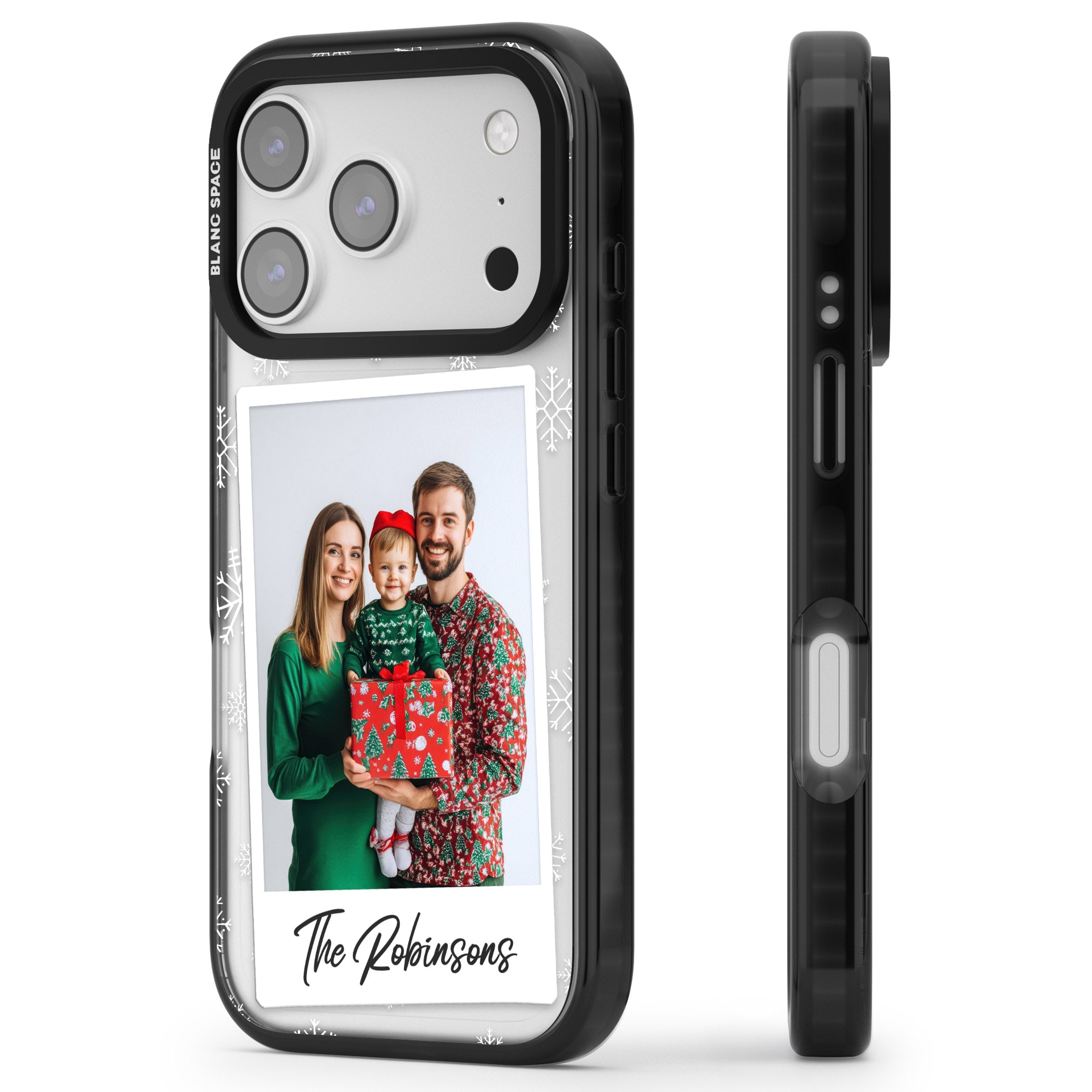 Personalised Snowflake Photo iPhone 17 Pro Impact Black Phone Case Side Profile