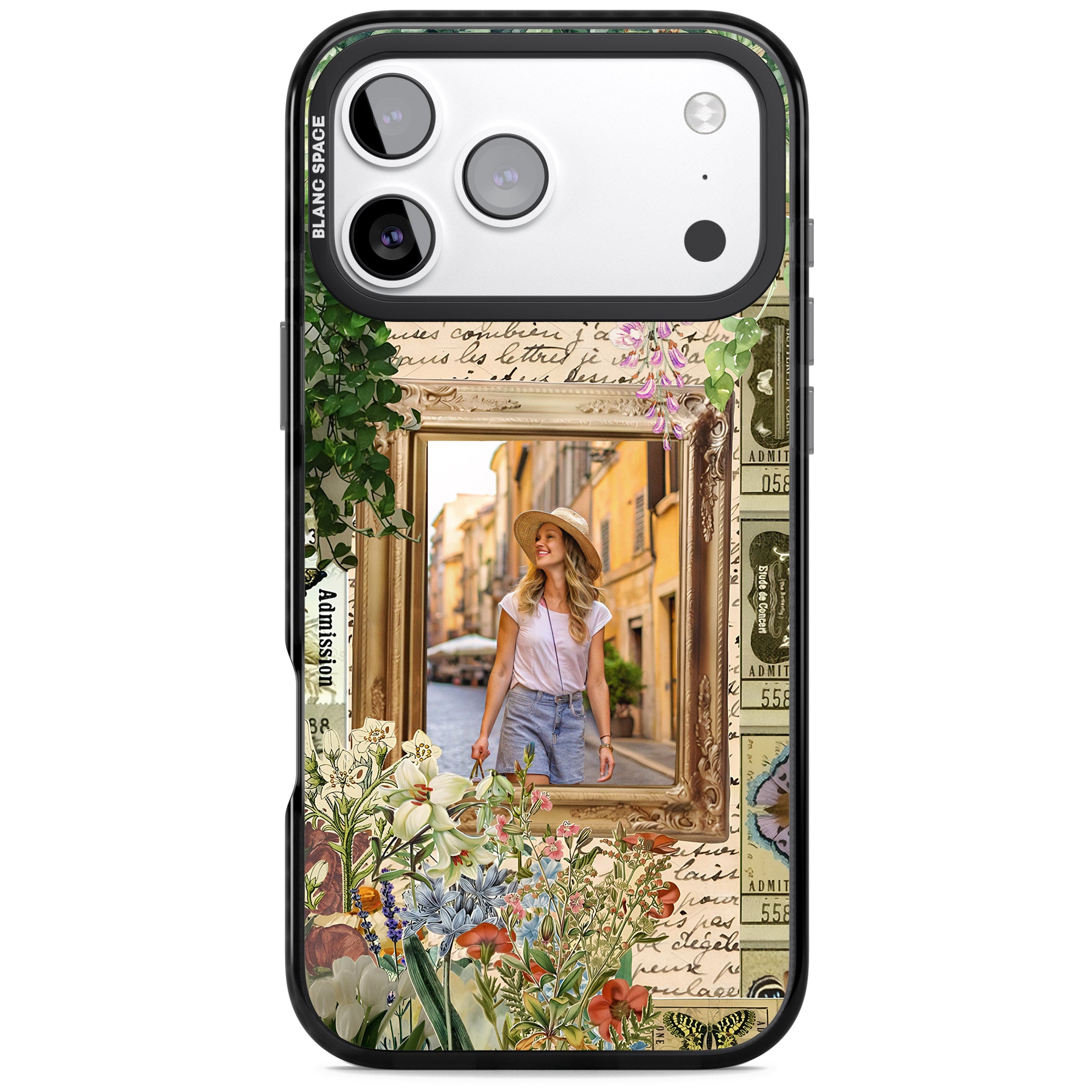 Personalised Tuscan Floral Collage Frame iPhone 17 Pro Impact Black Phone Case