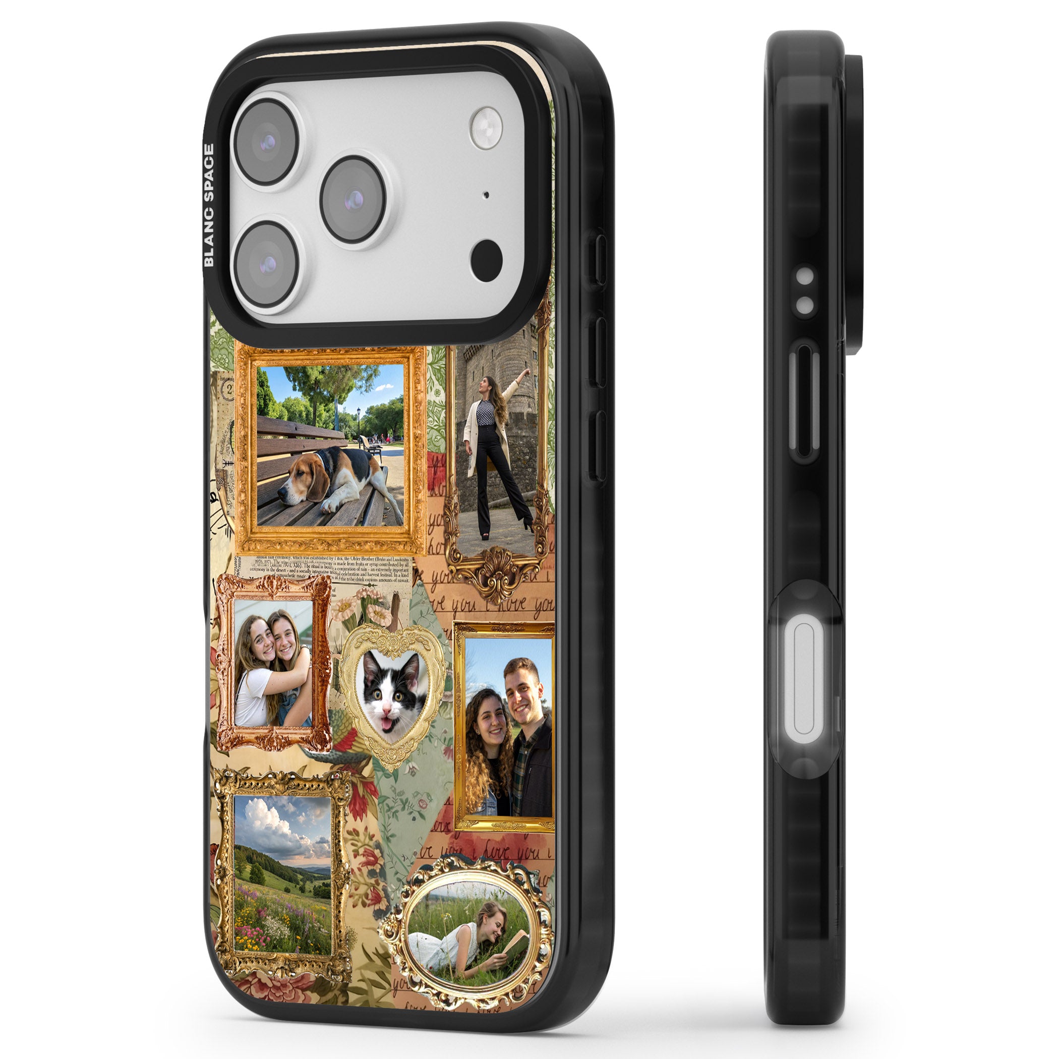 Personalised Vintage Frame Collage iPhone 17 Pro Impact Black Phone Case Side Profile