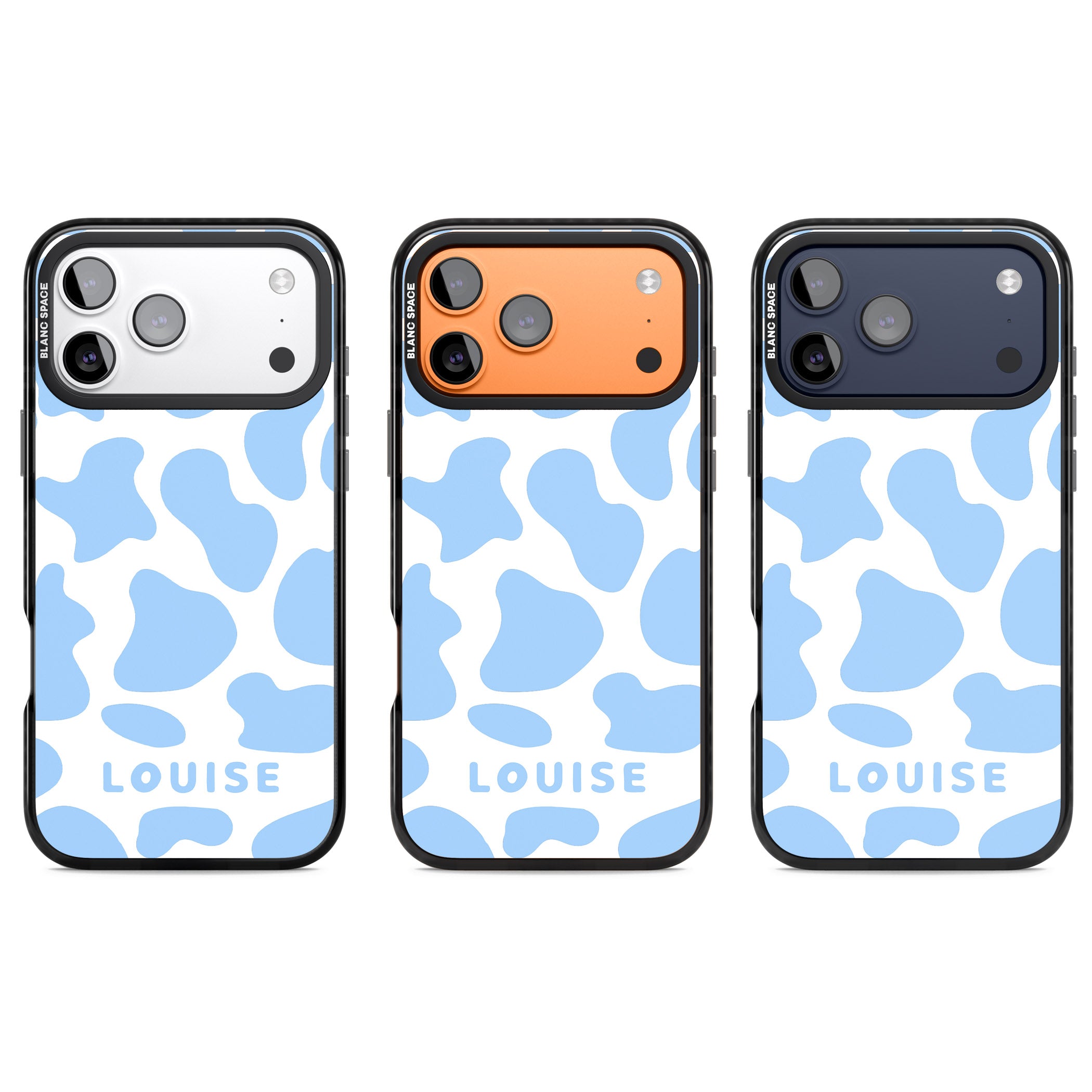 Personalised Blue And White Cow Print iPhone 17 Pro Impact Black Phone Case APT Impact Protection