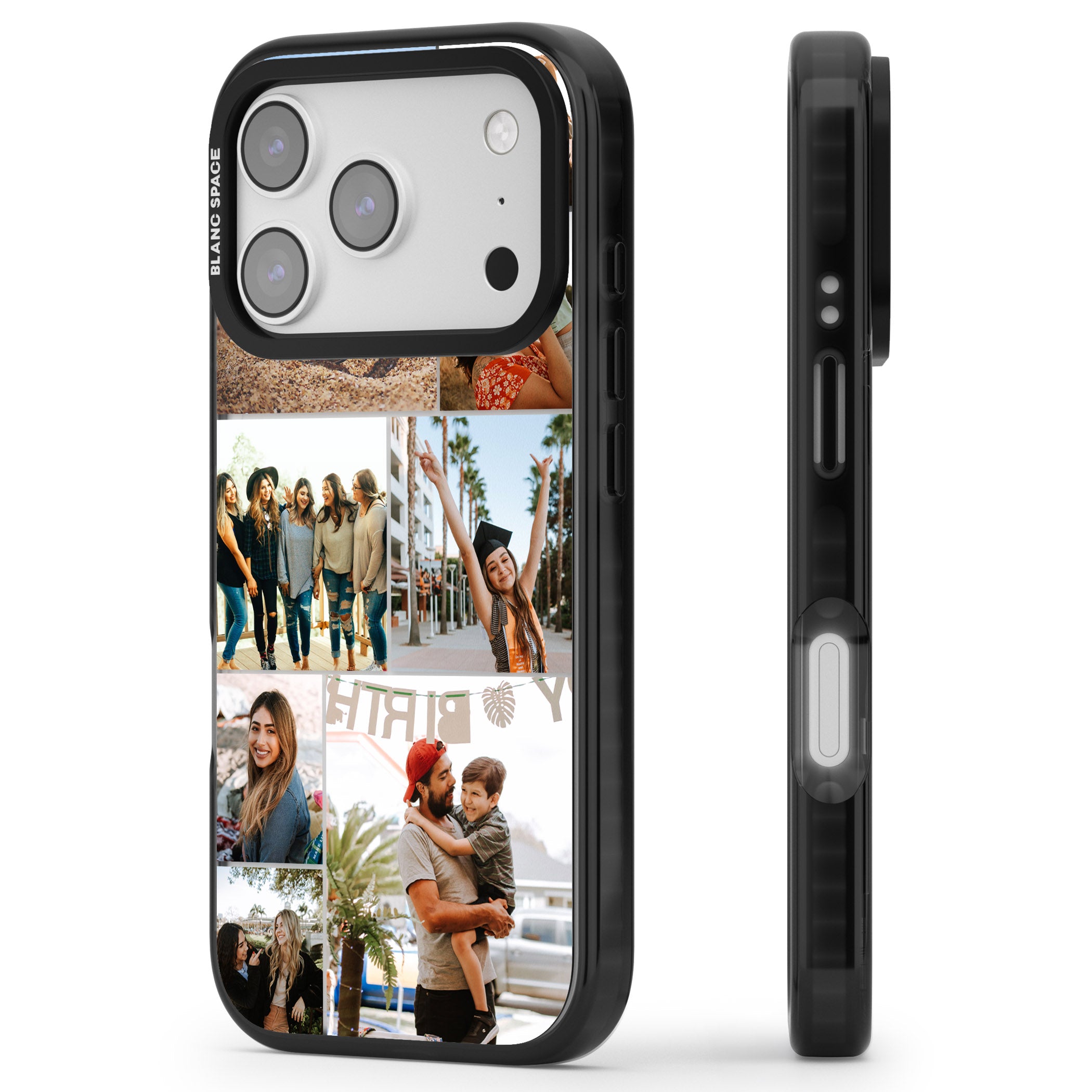 Personalised Photo Grid iPhone 17 Pro Max Impact Black Phone Case Side Profile