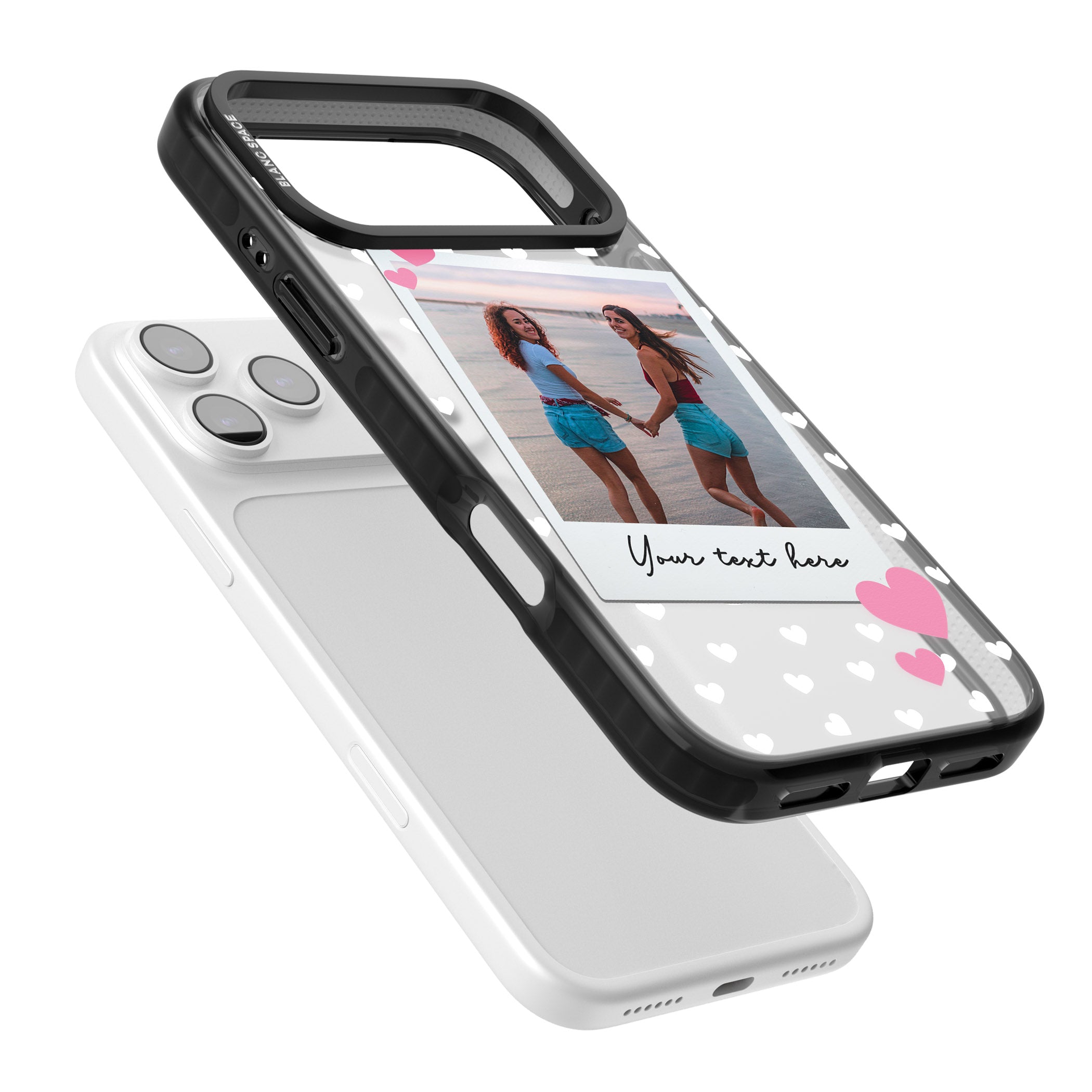 Personalised Hearts Instant Camera Photo iPhone 17 Pro Impact Black Phone Case Colours