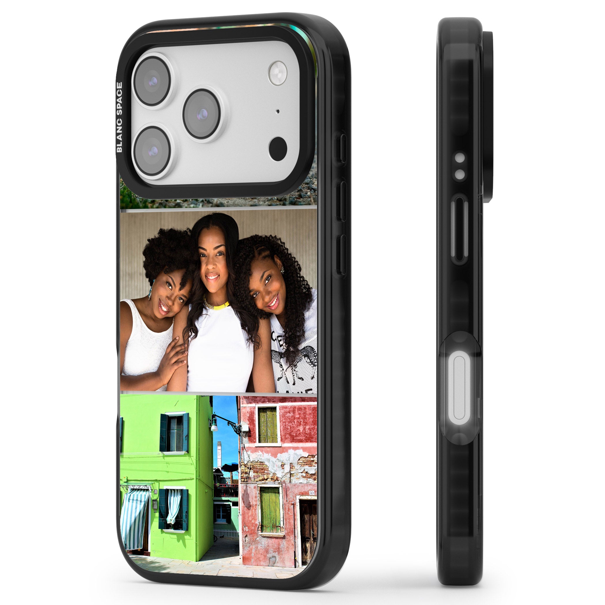 Personalised 3 Photo Grid iPhone 17 Pro Max Impact Black Phone Case Side Profile