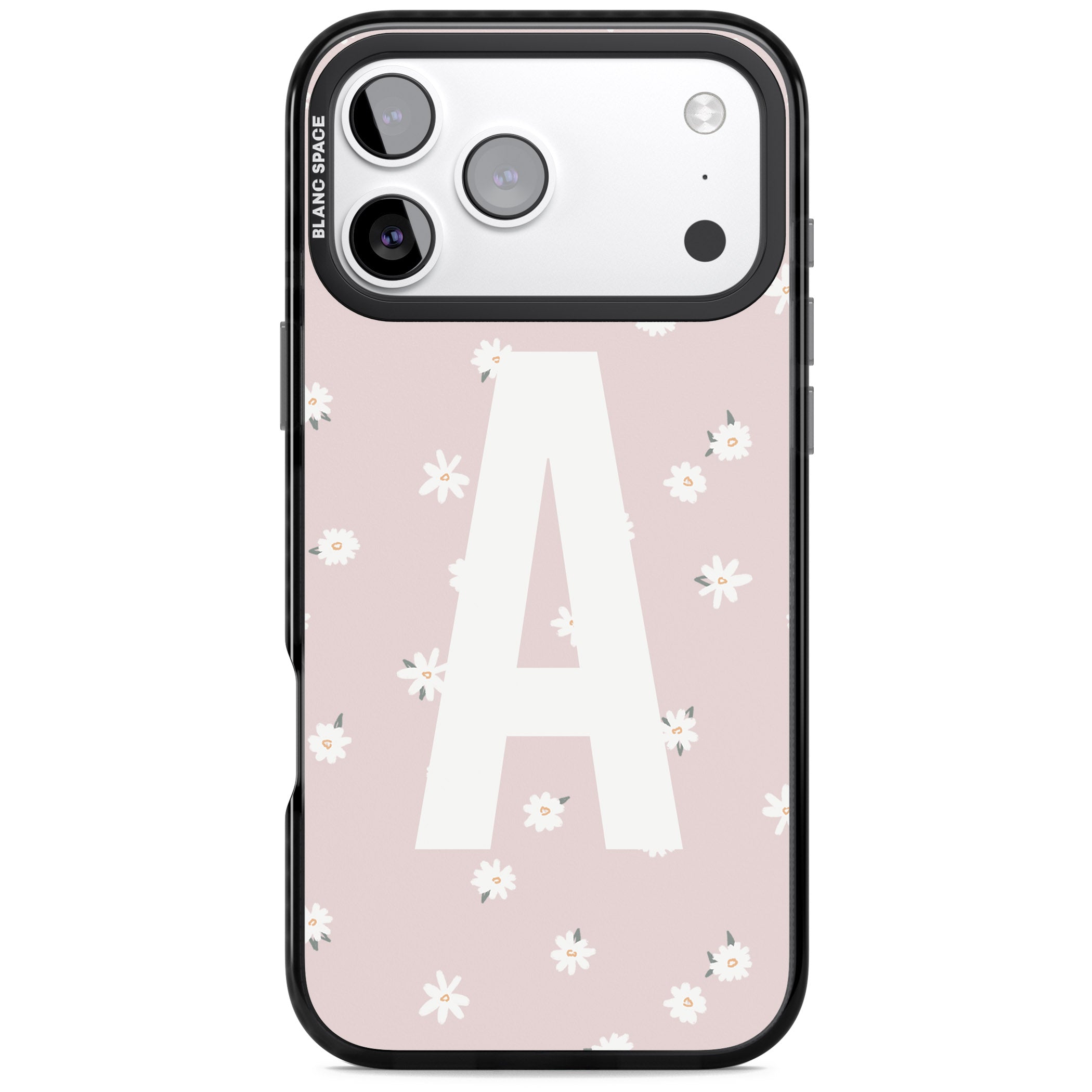 Personalised Pink Daisy Initial iPhone 17 Pro Impact Black Phone Case